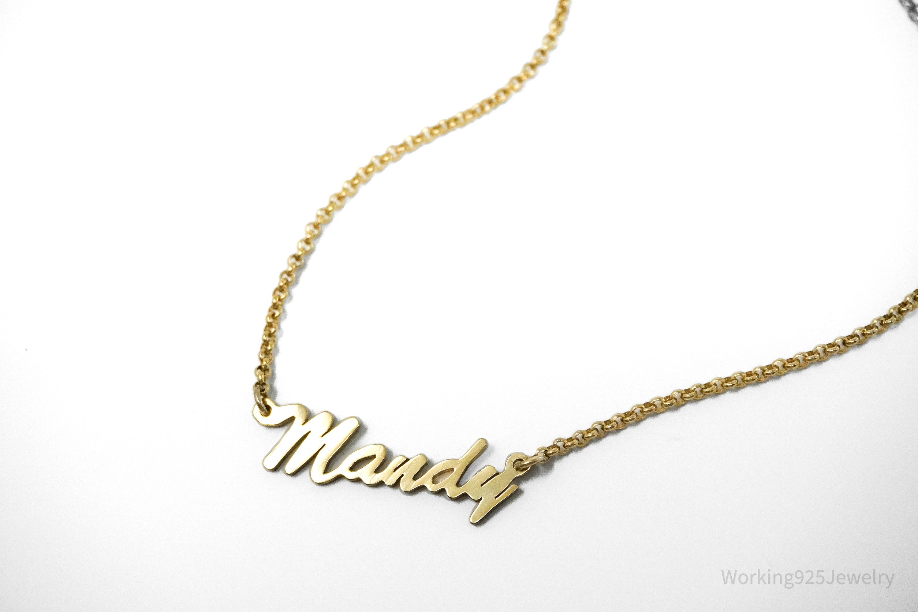 Vintage " Mandy " Name Gold Vermeil Sterling Silver Necklace 18"