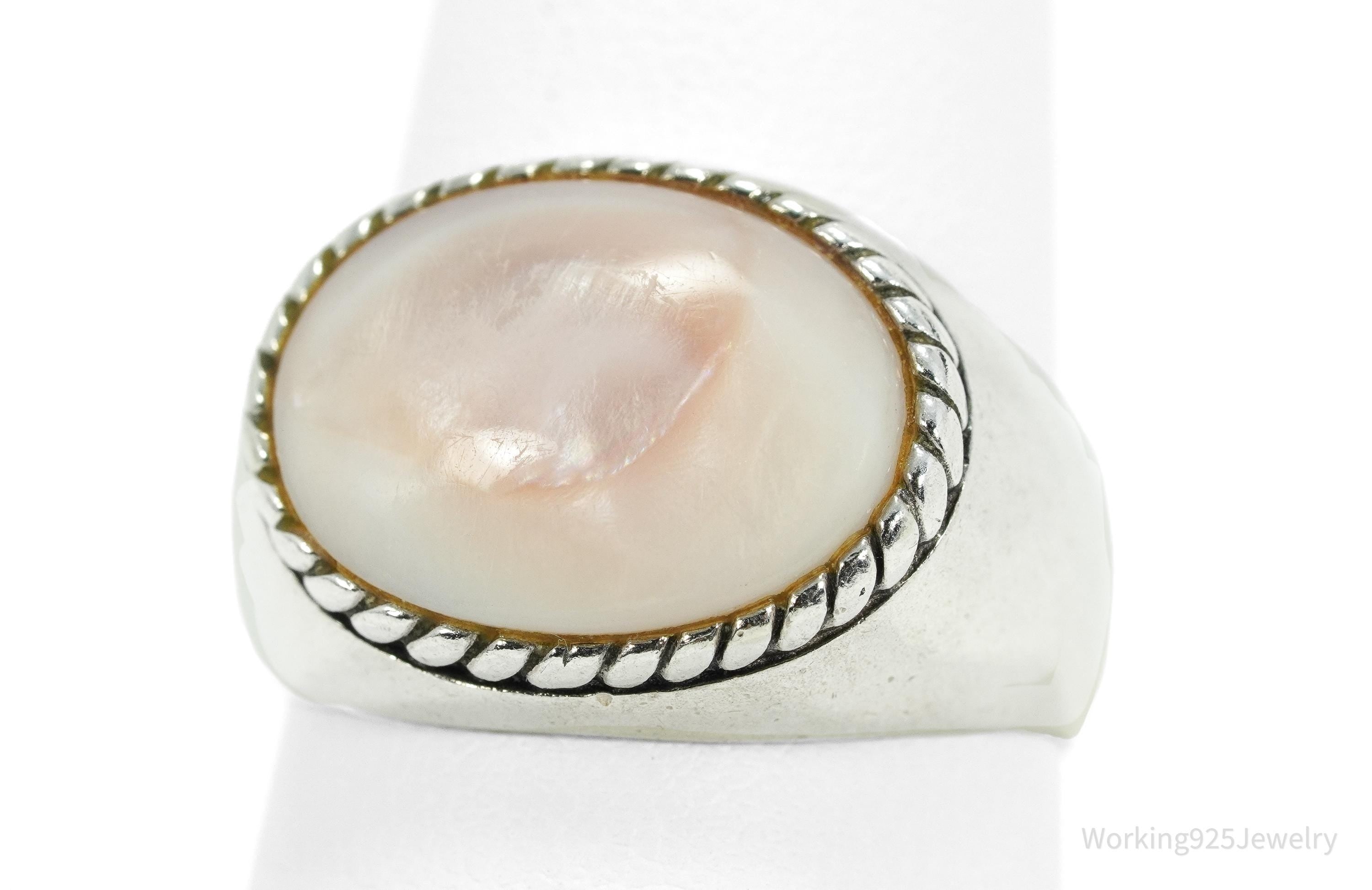 Vintage Pink Mother Of Pearl Sterling Silver Ring - Size 9