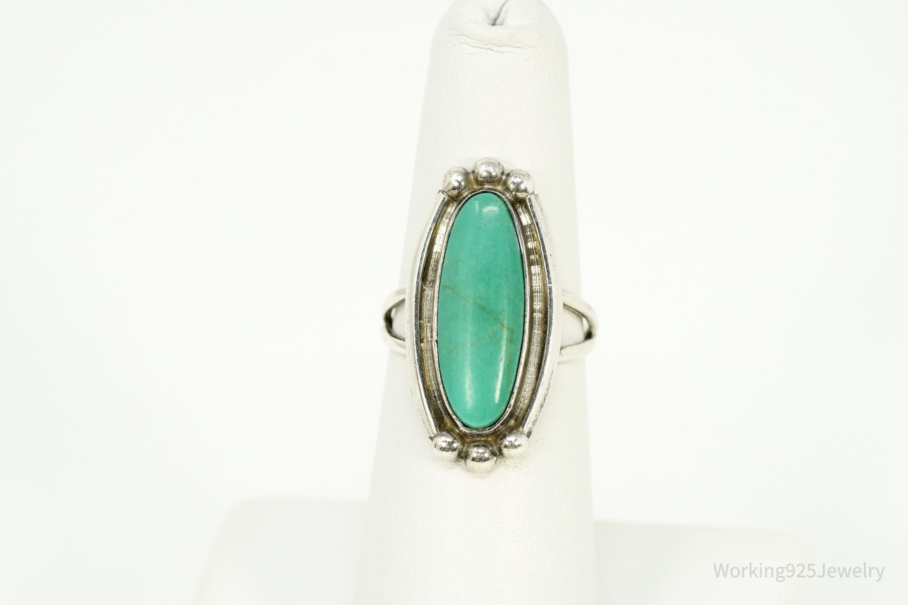 Vintage Native American Turquoise Sterling Silver Ring - Size 6.75