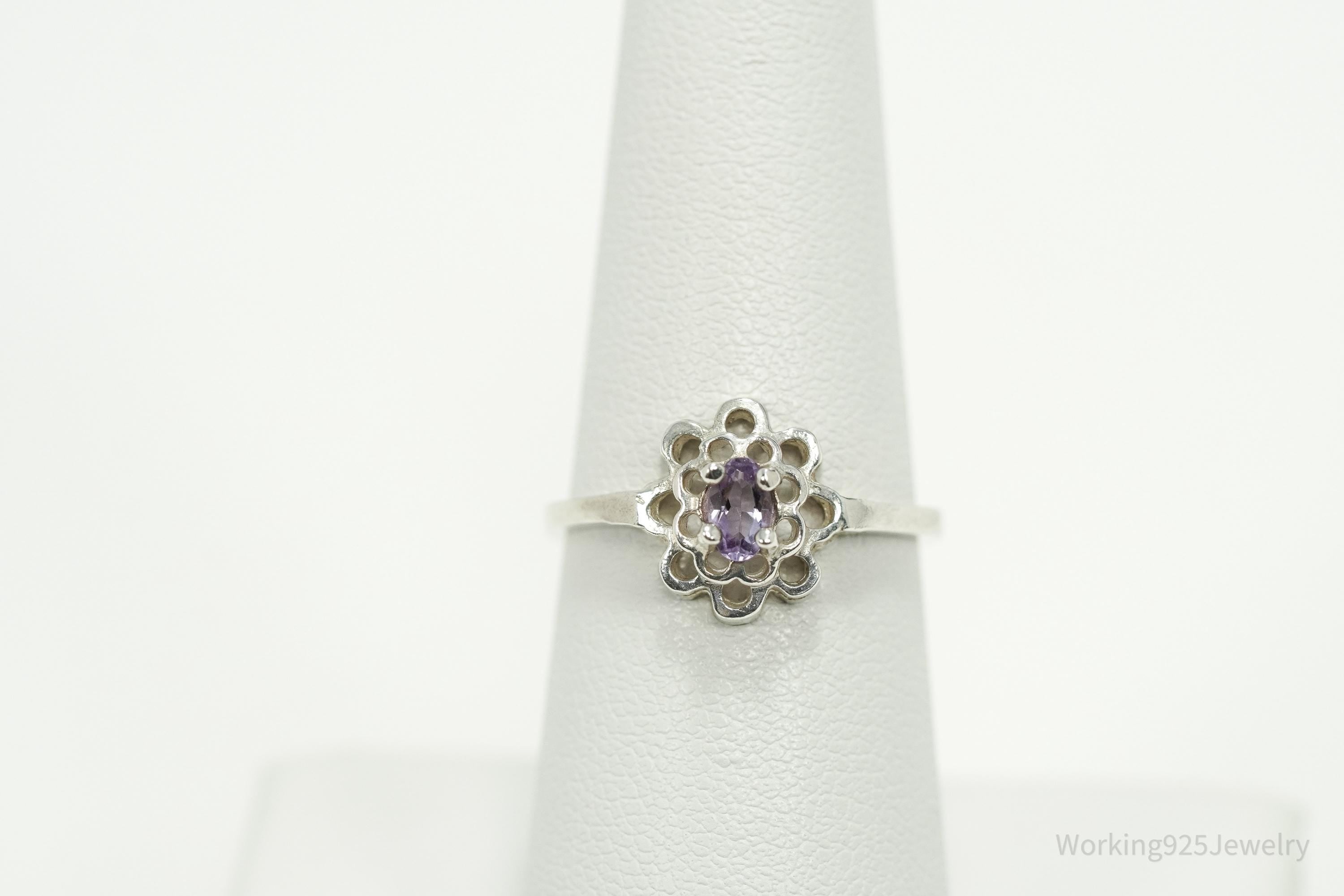 Vintage Amethyst Sterling Silver Ring - Size 6.75