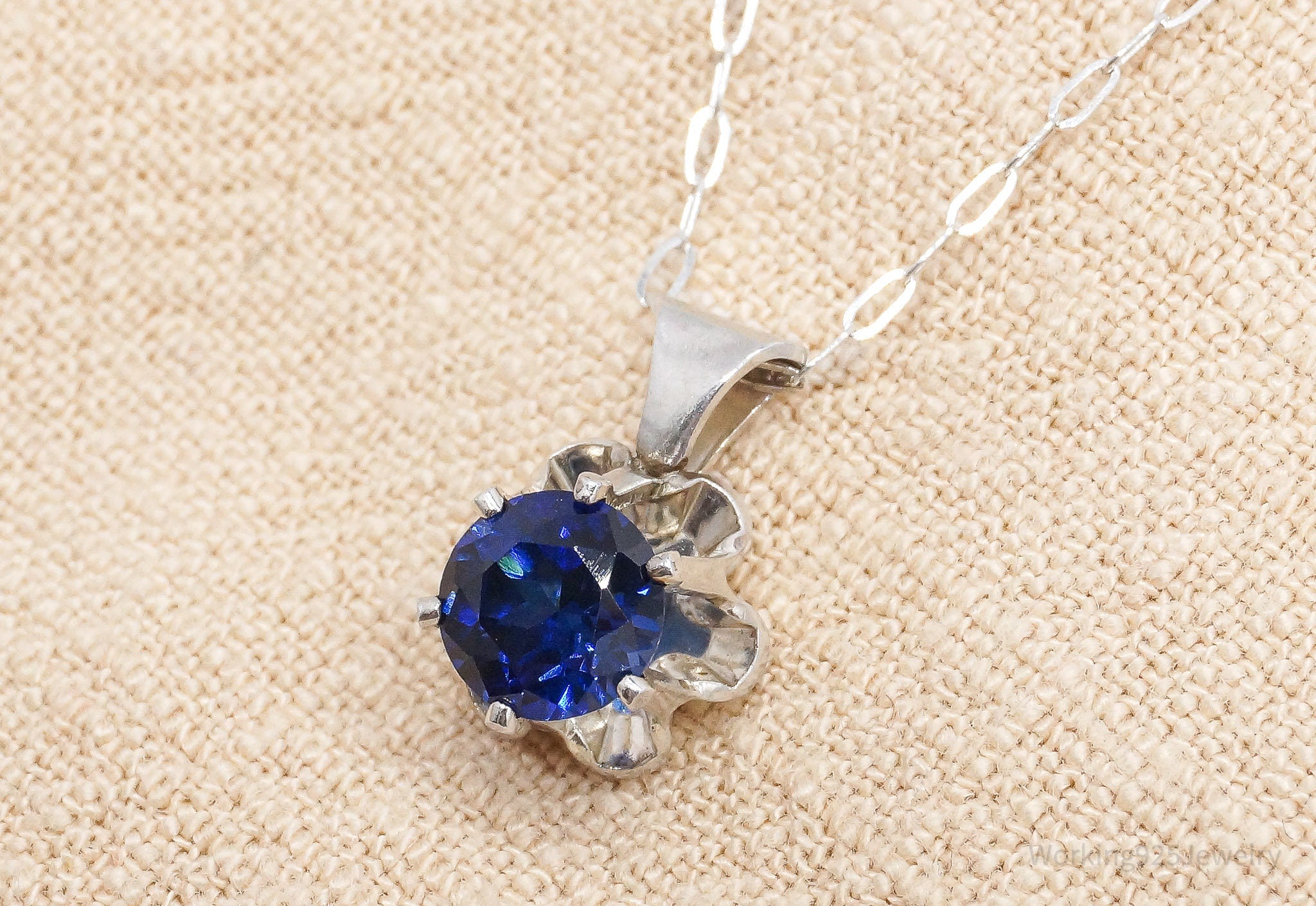 Vintage Blue Diamonique Cubic Zirconia Sterling Silver Necklace 17"