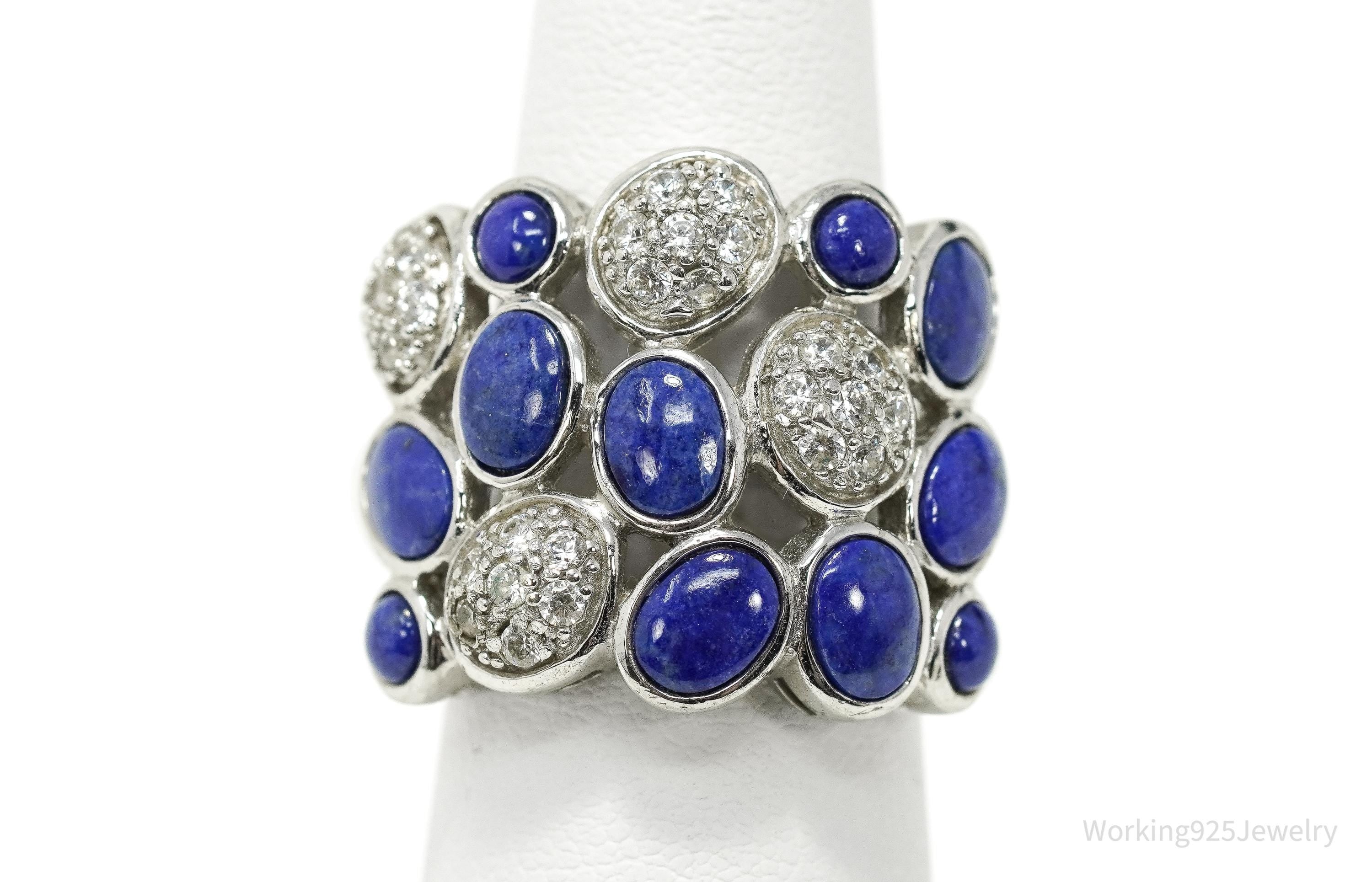 Vintage Joseph Esposito Lapis Lazuli & CZ Sterling Silver Cocktail Ring Sz 6.25