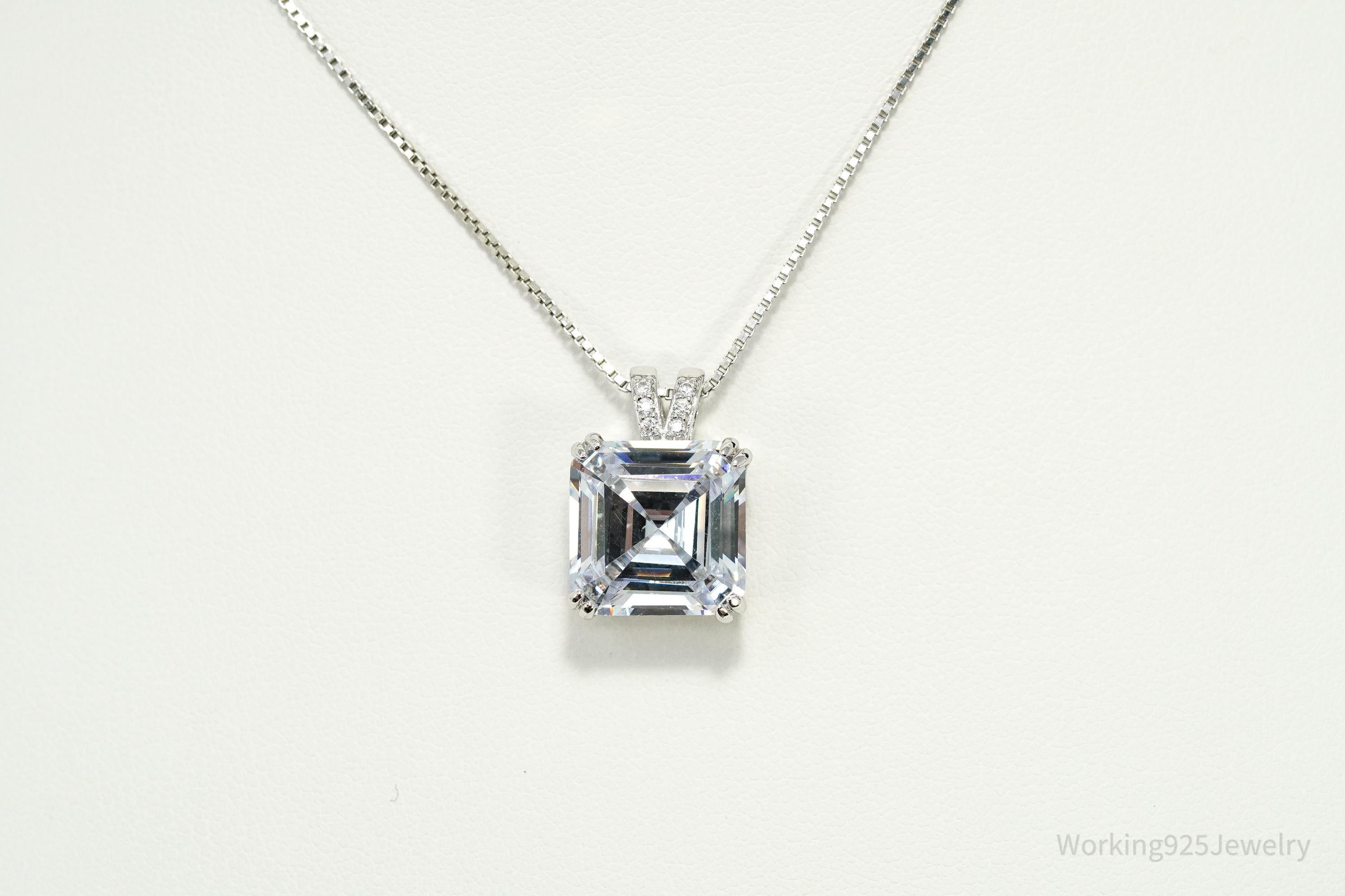 Vintage Bradford Exchange Large Cubic Zirconia Sterling Silver Necklace 20"