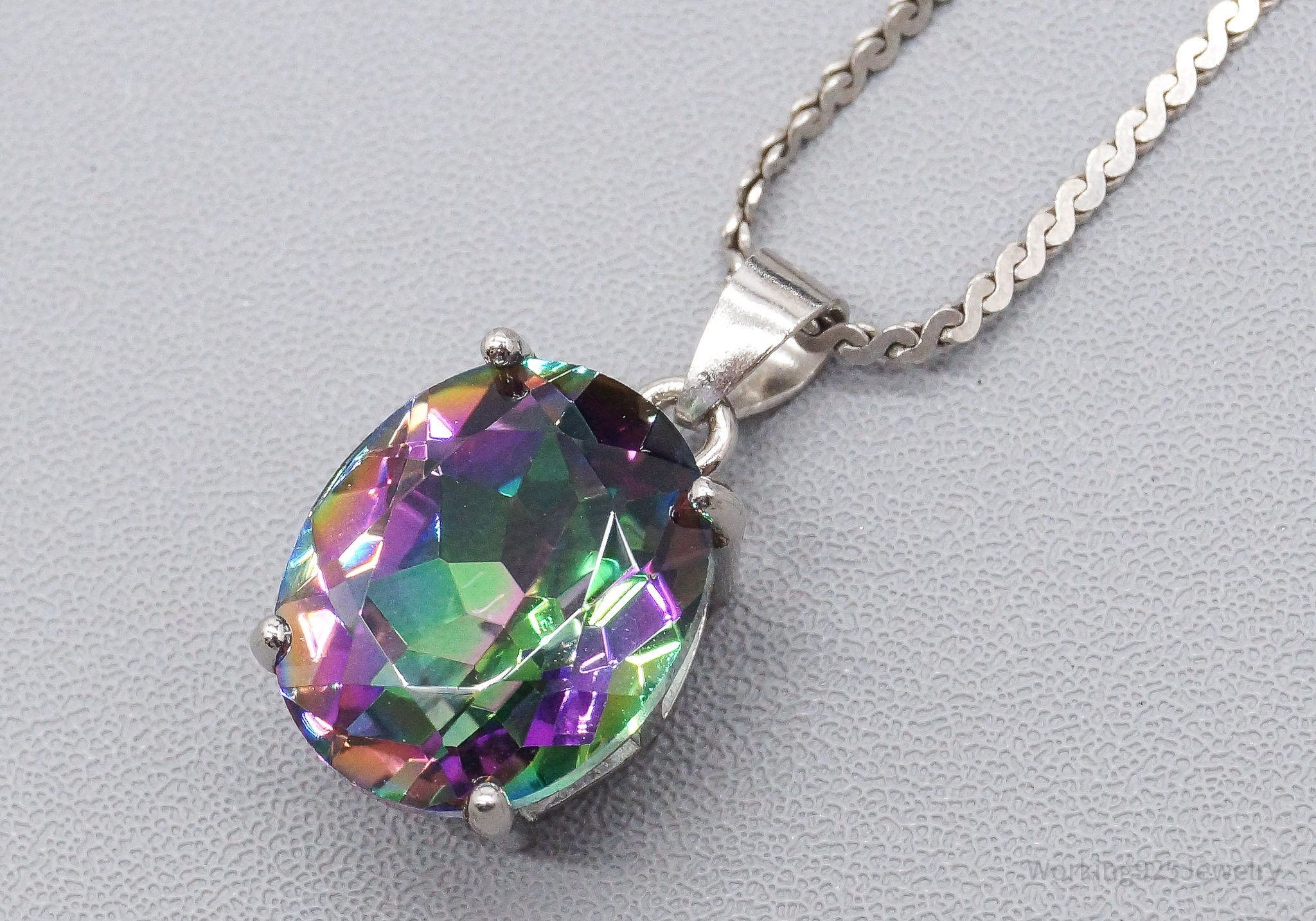 Vintage Large Mystic Topaz Sterling Silver Necklace 18"
