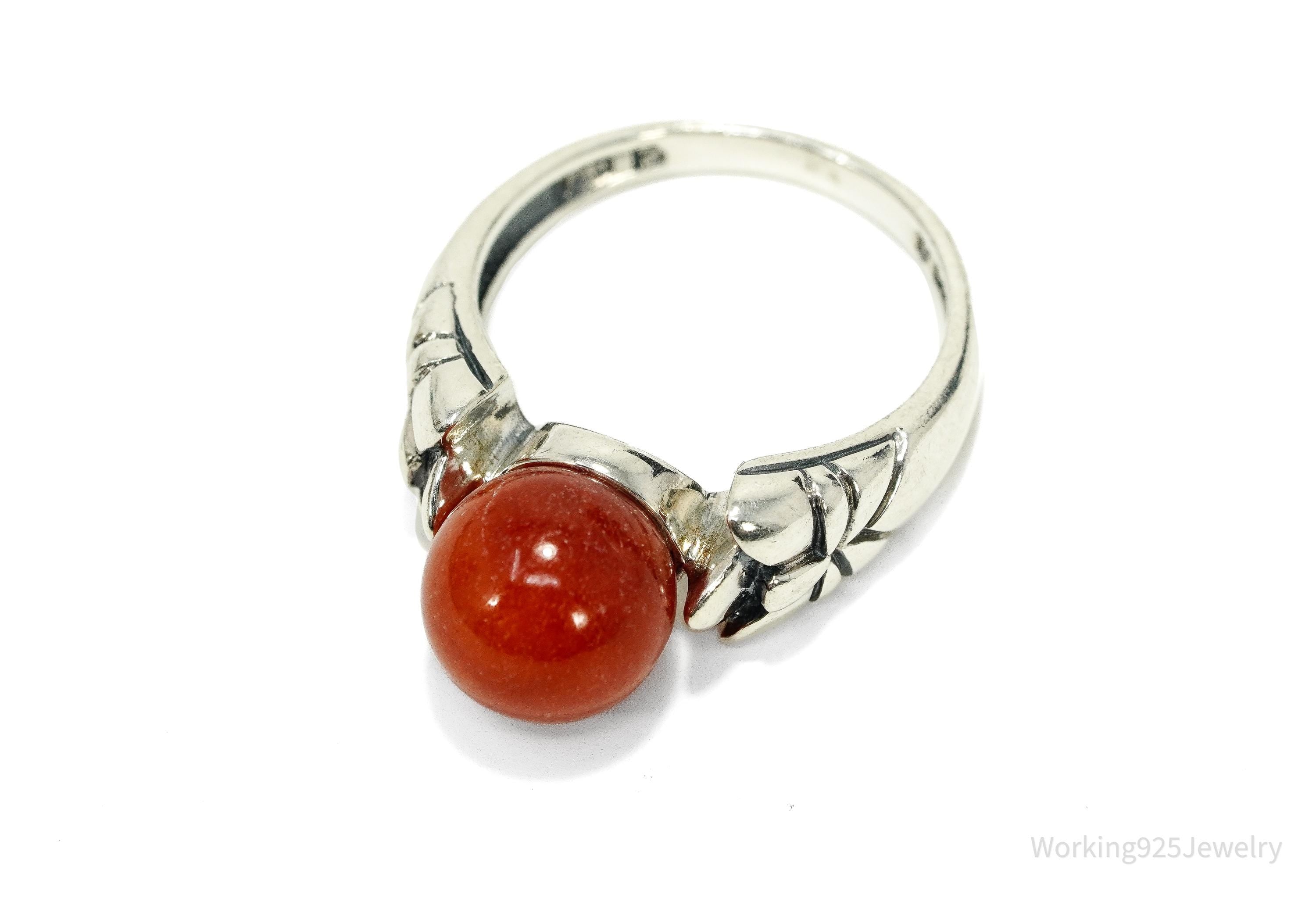 Vintage Ross Simons Red Jadeite Sterling Silver Ring - Size 6