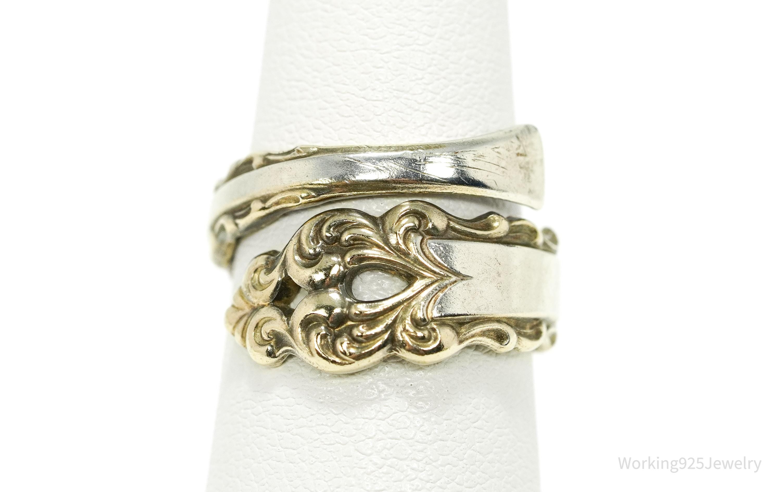 Antique Vintage Gold Vermeil International Sterling Silver Spoon Ring - Size 6