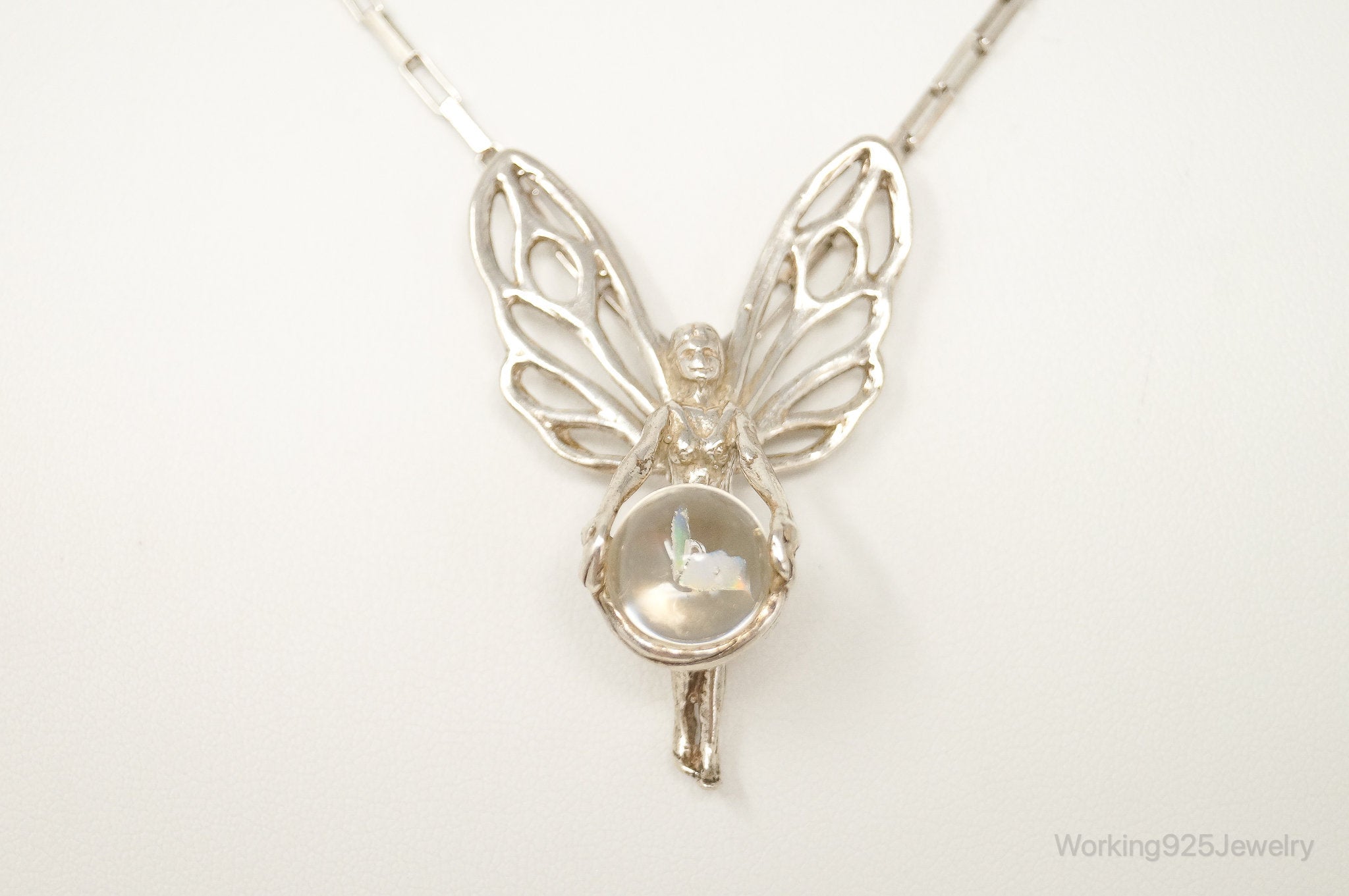 Vintage Fairy Glass Marble Sterling Silver Necklace