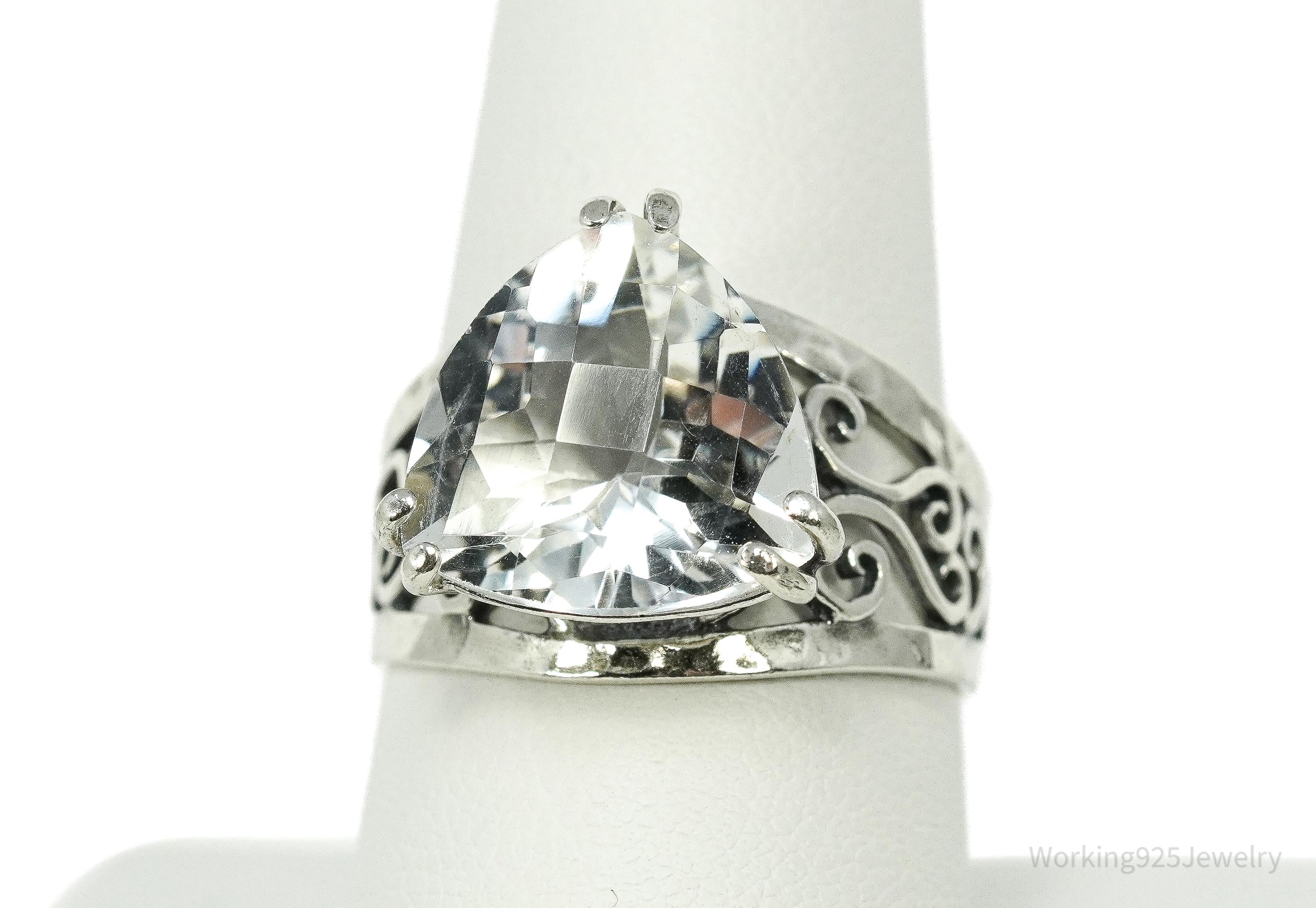 Vintage Israel Designer Or Paz White Topaz Sterling Silver Ring - Size 9.25