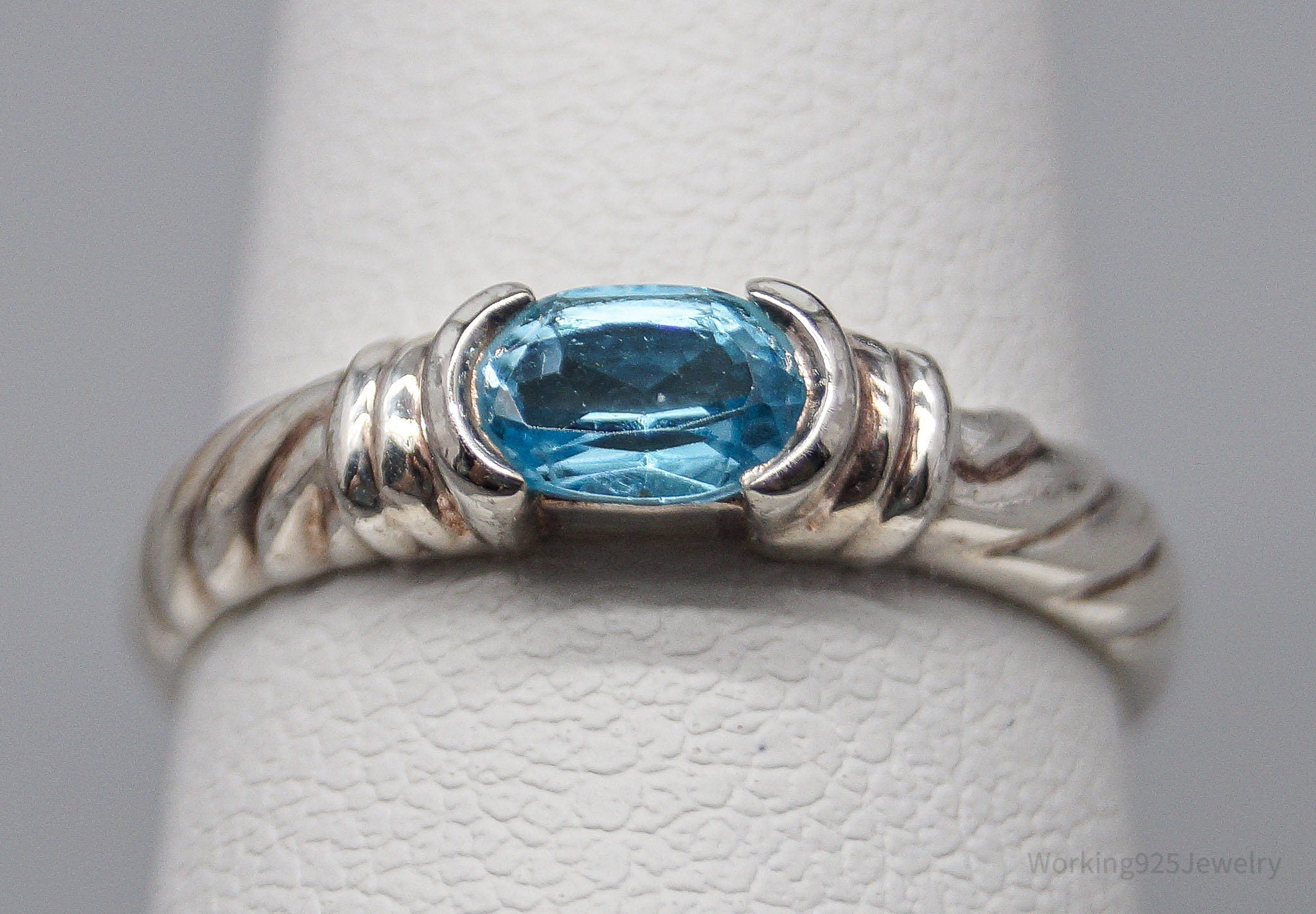 Vintage Blue Topaz Sterling Silver Ring - Size 6