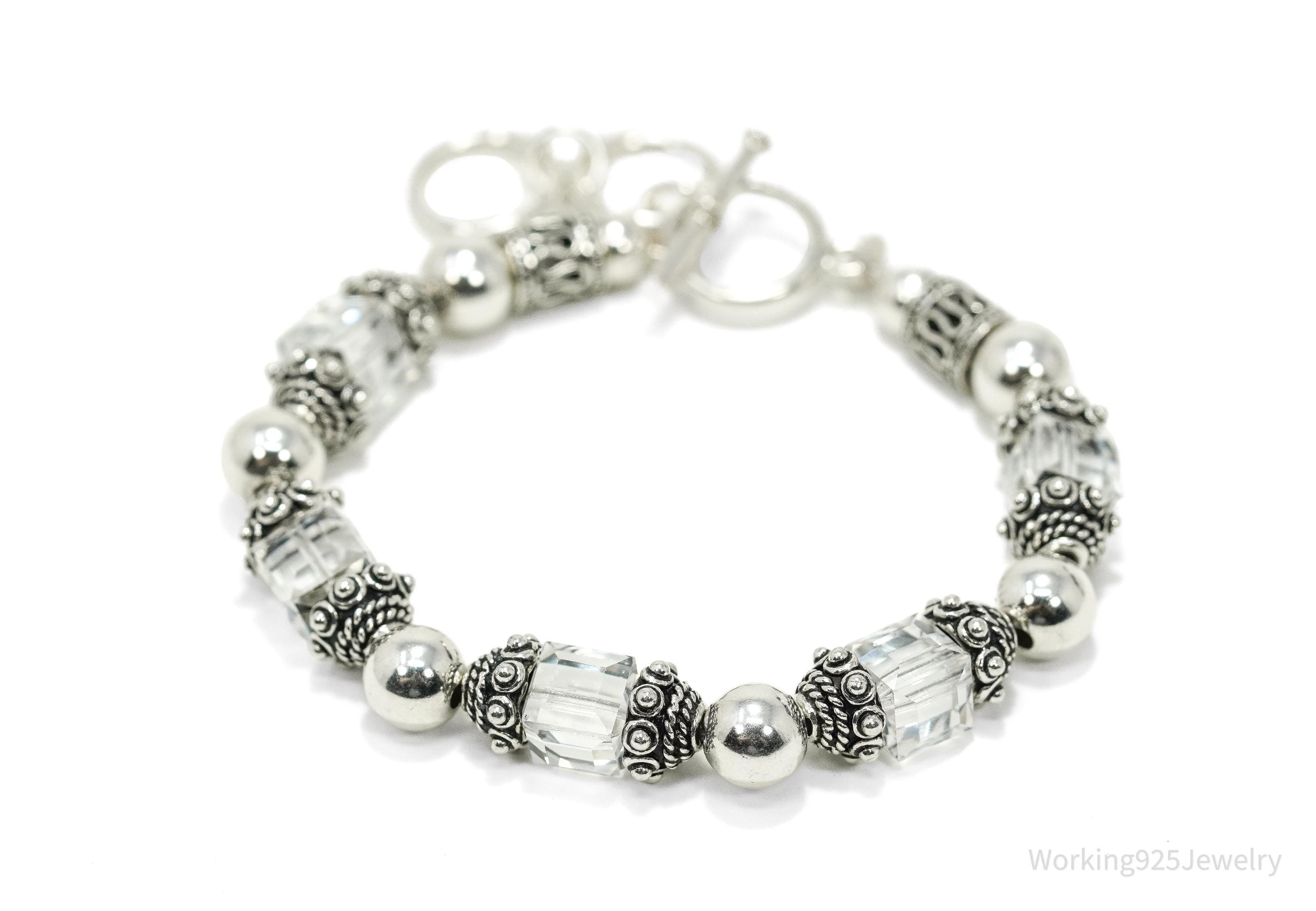 Retired Vintage Silpada Swarovski Crystal Sterling Silver Toggle Bracelet - 8 5/8"