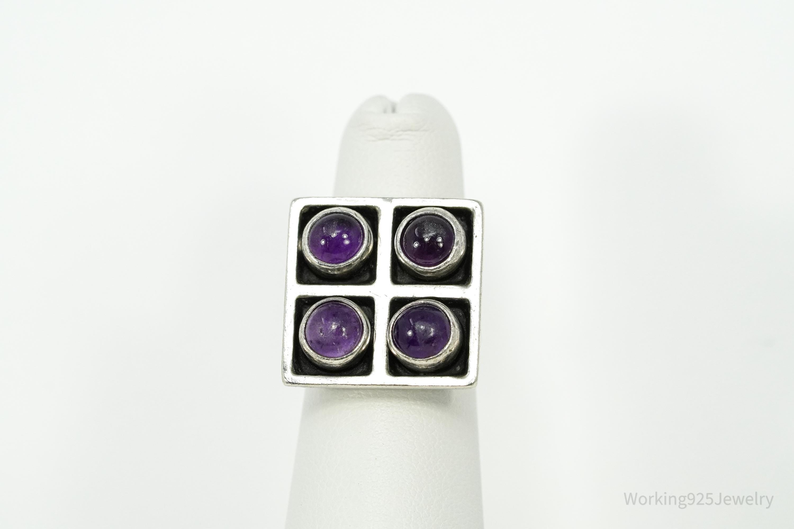 Vintage Amethyst Modernist 835 Silver Ring - Size 4.75