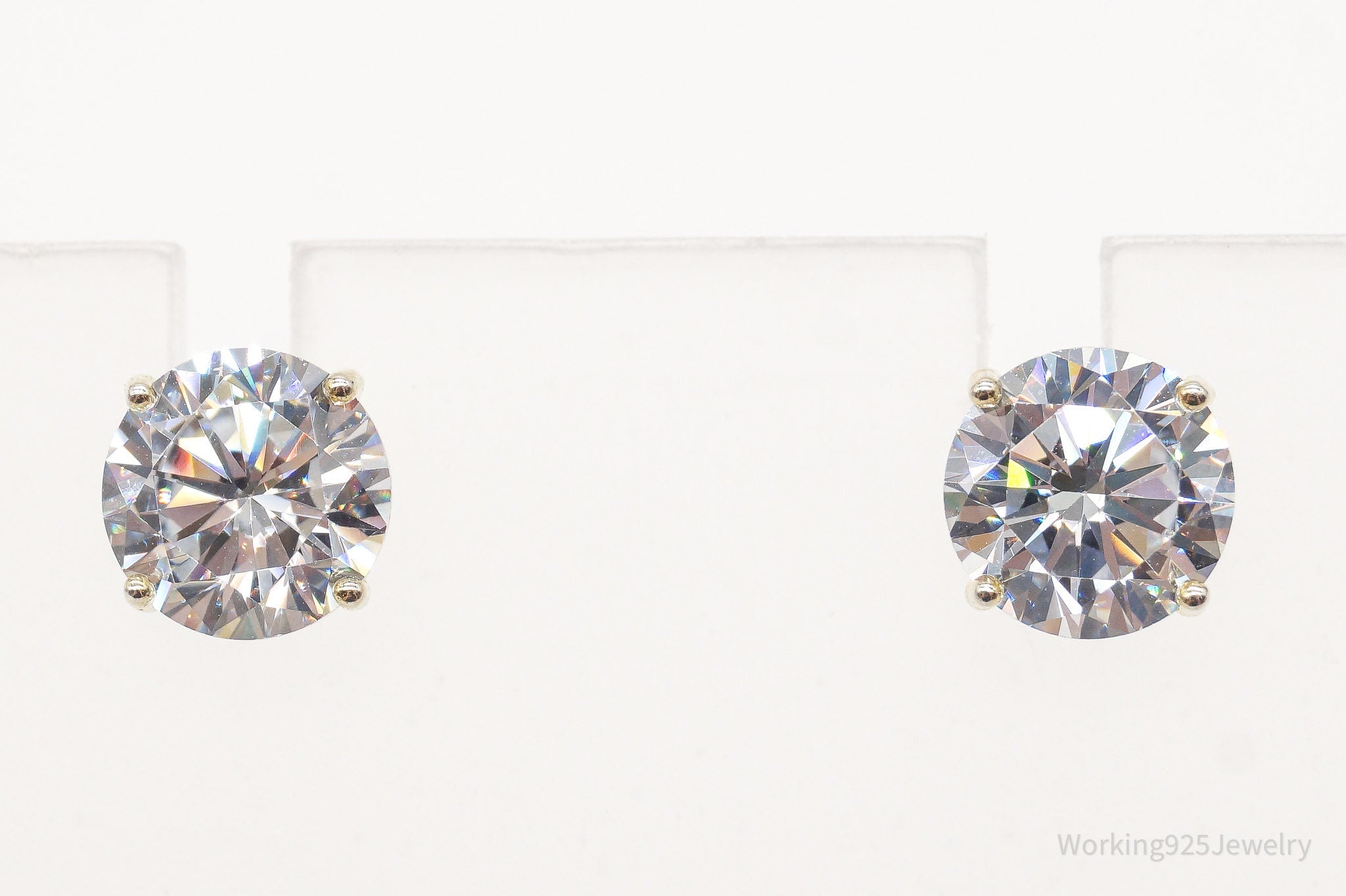 Vintage Large Cubic Zirconia Gold Vermeil Sterling Silver Earrings