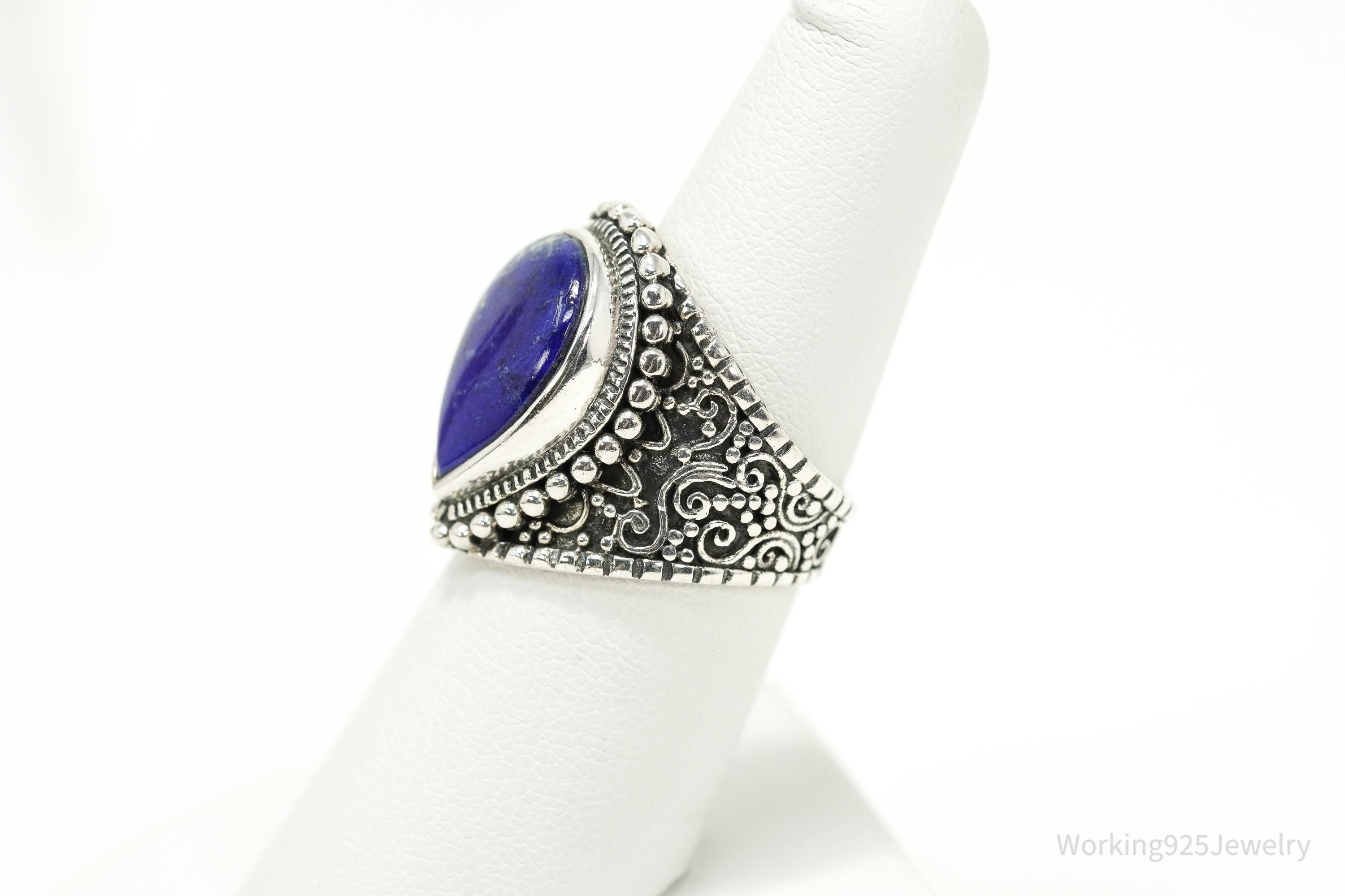 Vintage NK Lapis Lazuli Sterling Silver Statement Ring Size 6.75