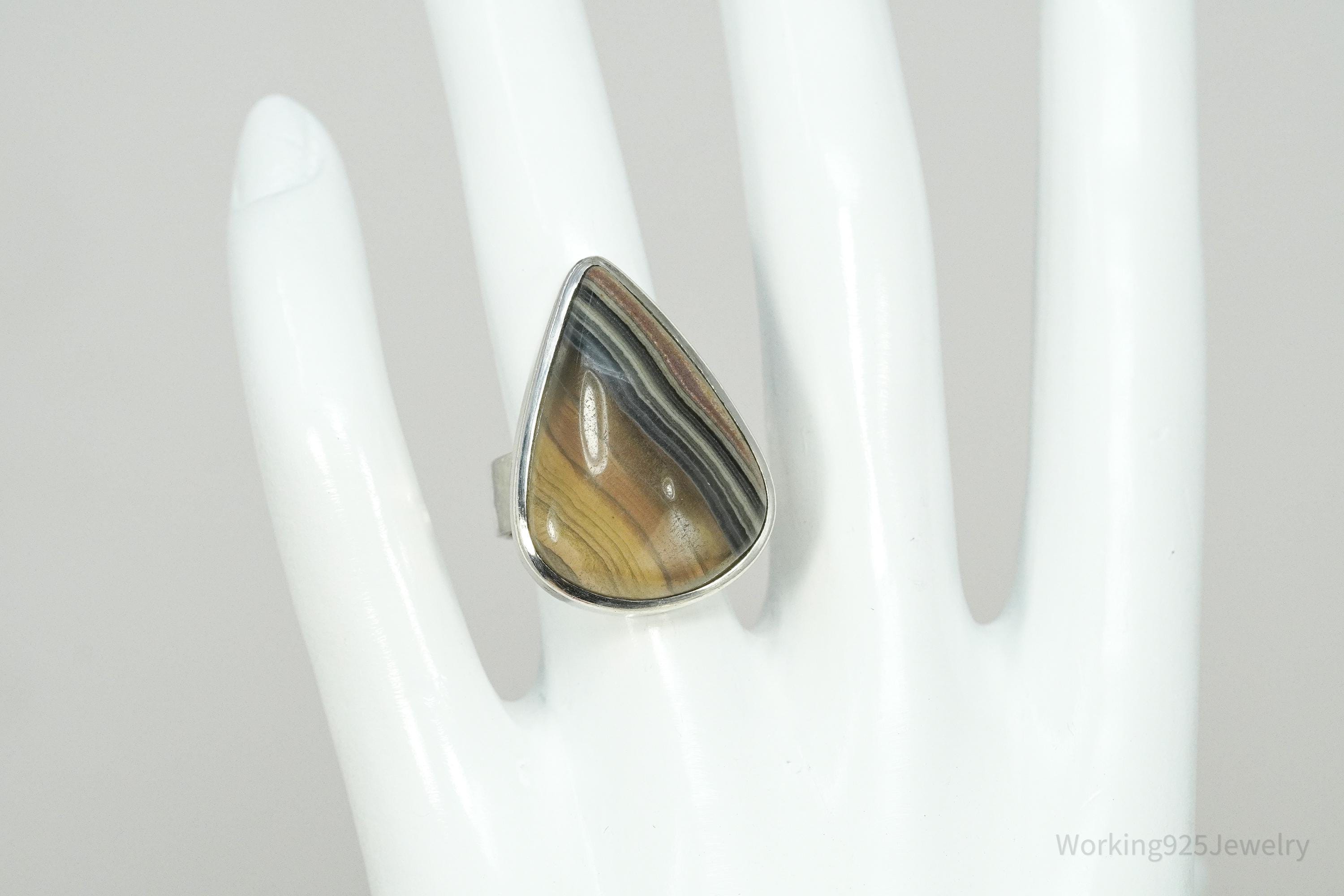 Vintage Large Lace Agate Sterling Silver Ring - Size 6.25