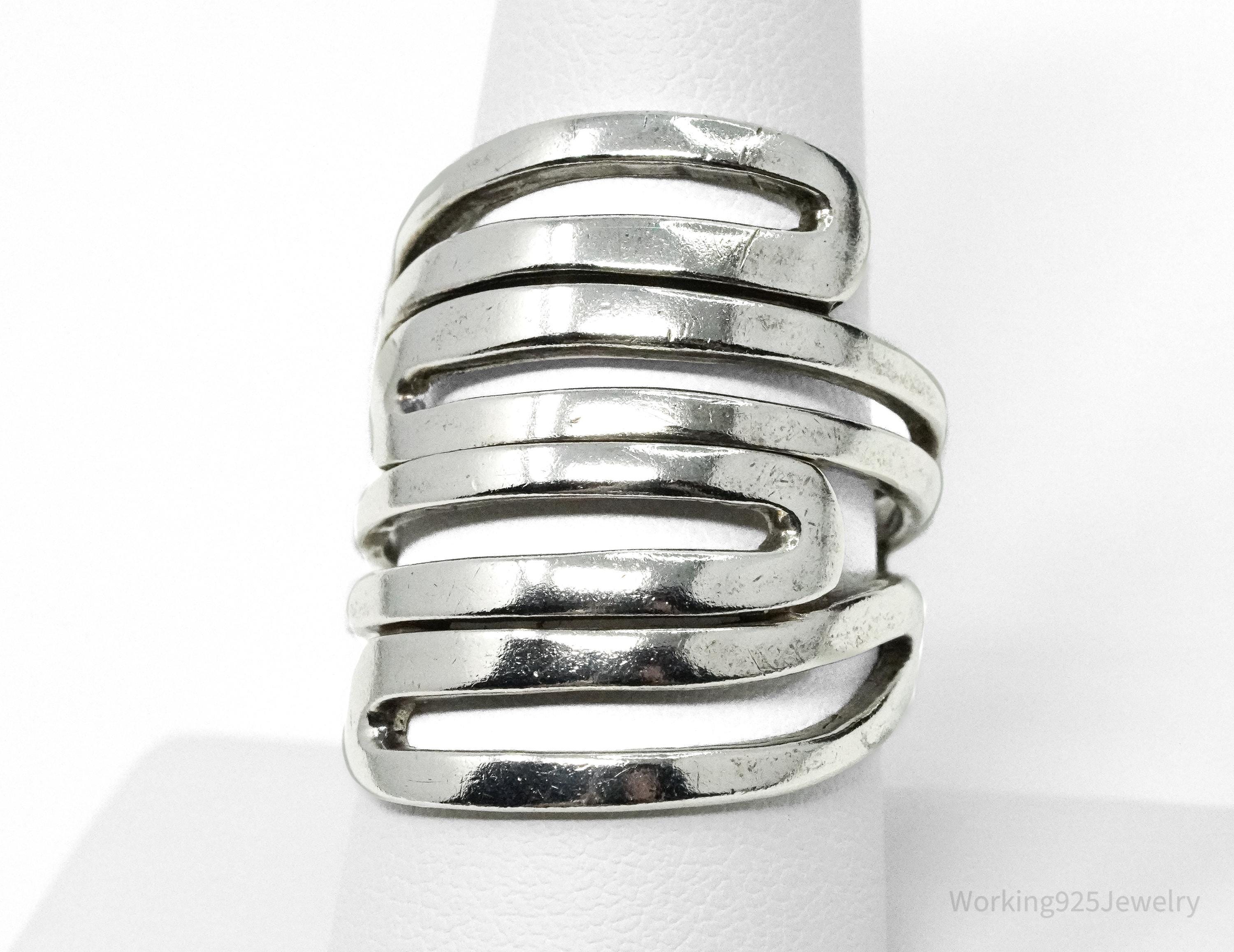 Vintage Designer Silpada "Maze" Modernist Style Sterling Silver Ring - Size 9.25
