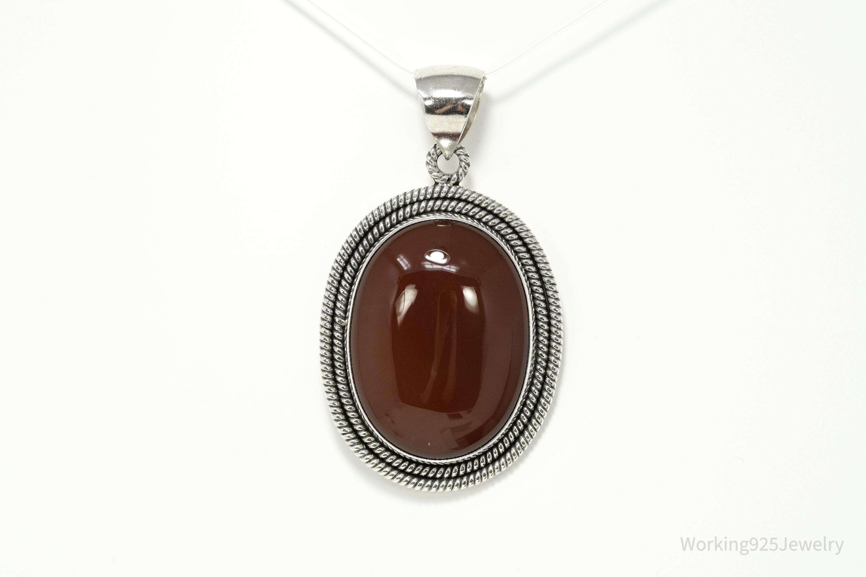 Large Carnelian Sterling Silver Pendant • Vintage BA Suarti Designer Jewelry