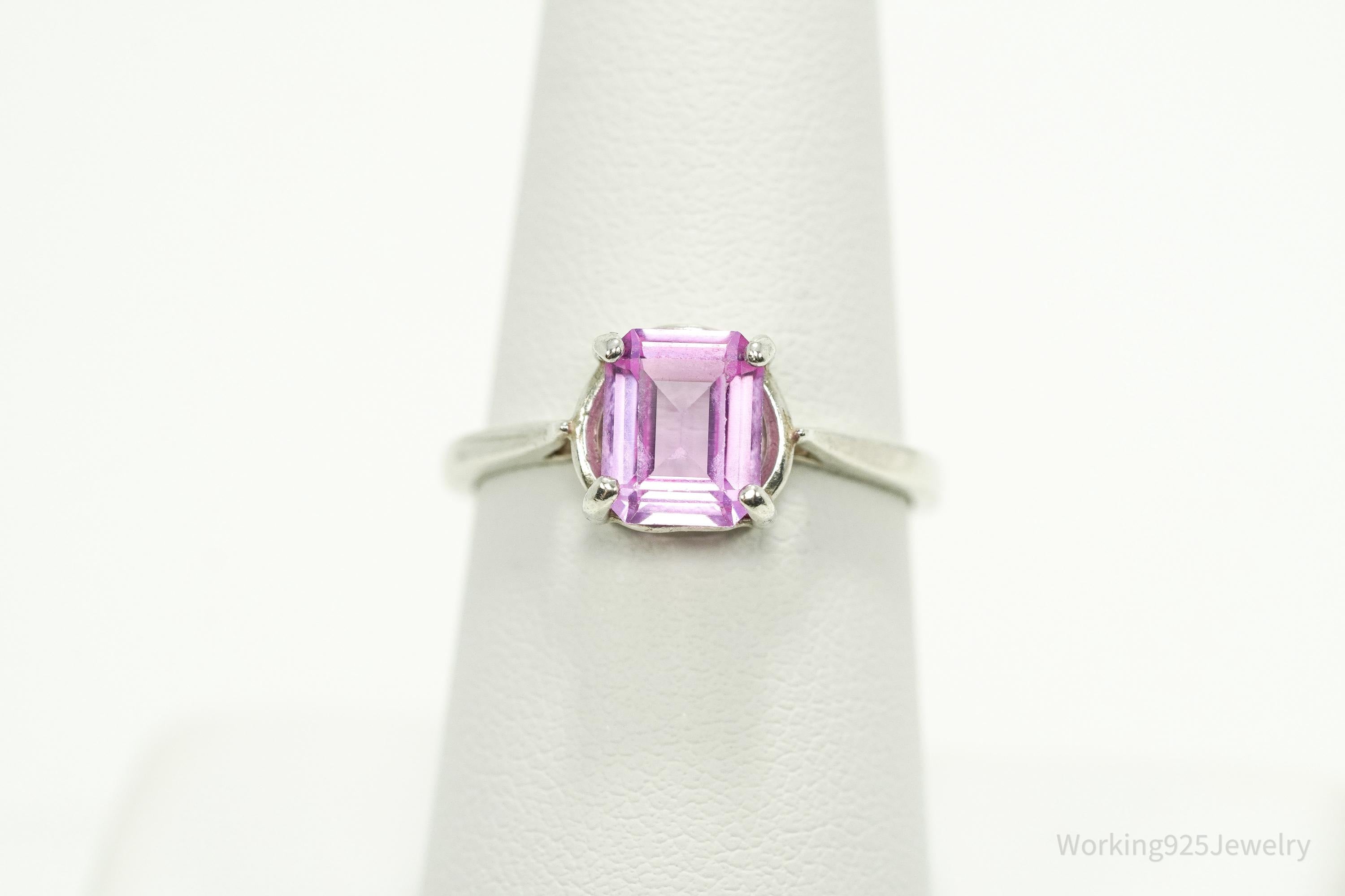 Vintage Pink Sapphire Sterling Silver Ring - Size 8