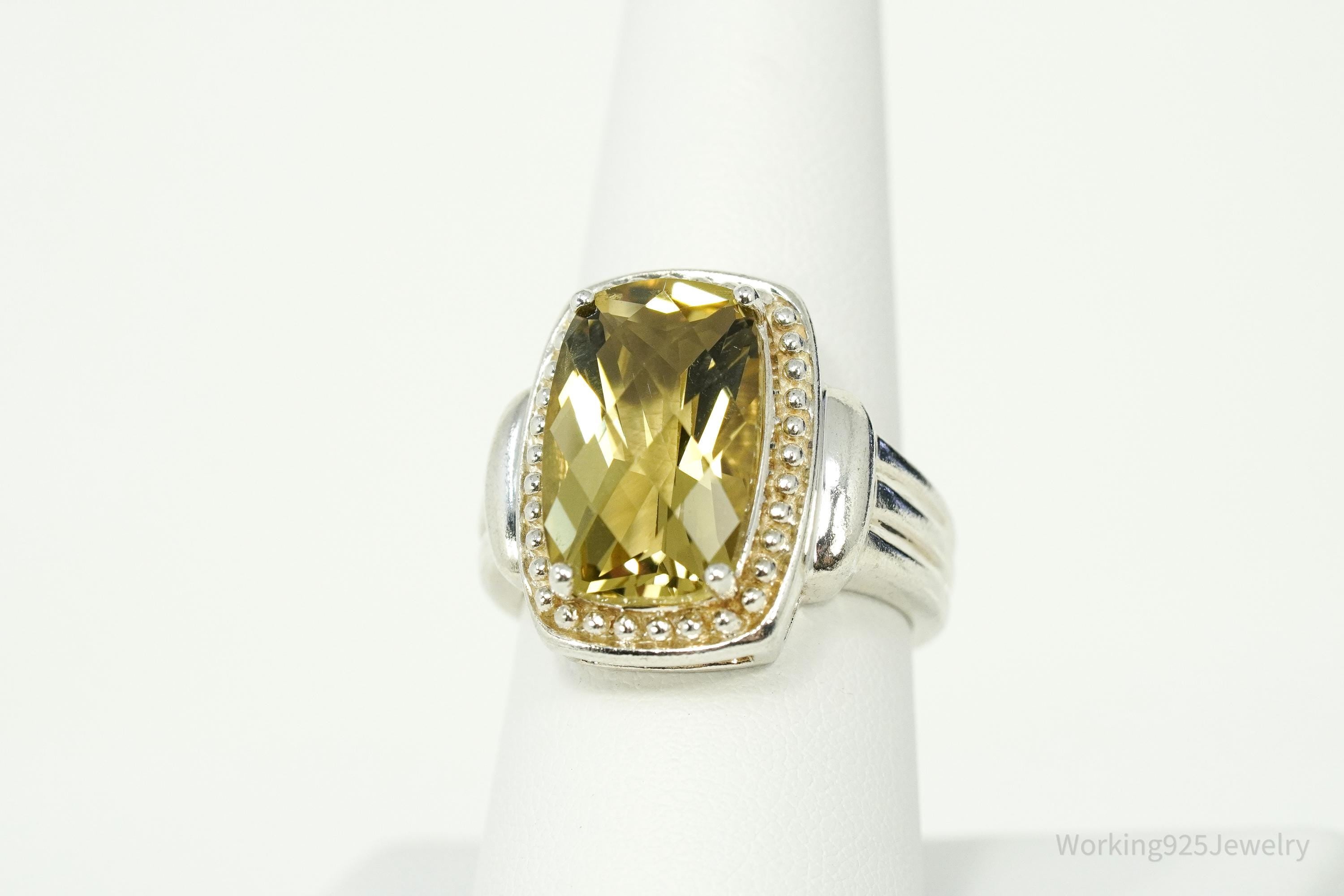 Vintage Large Lemon Quartz Gold Vermeil Sterling Silver Ring - Size 8