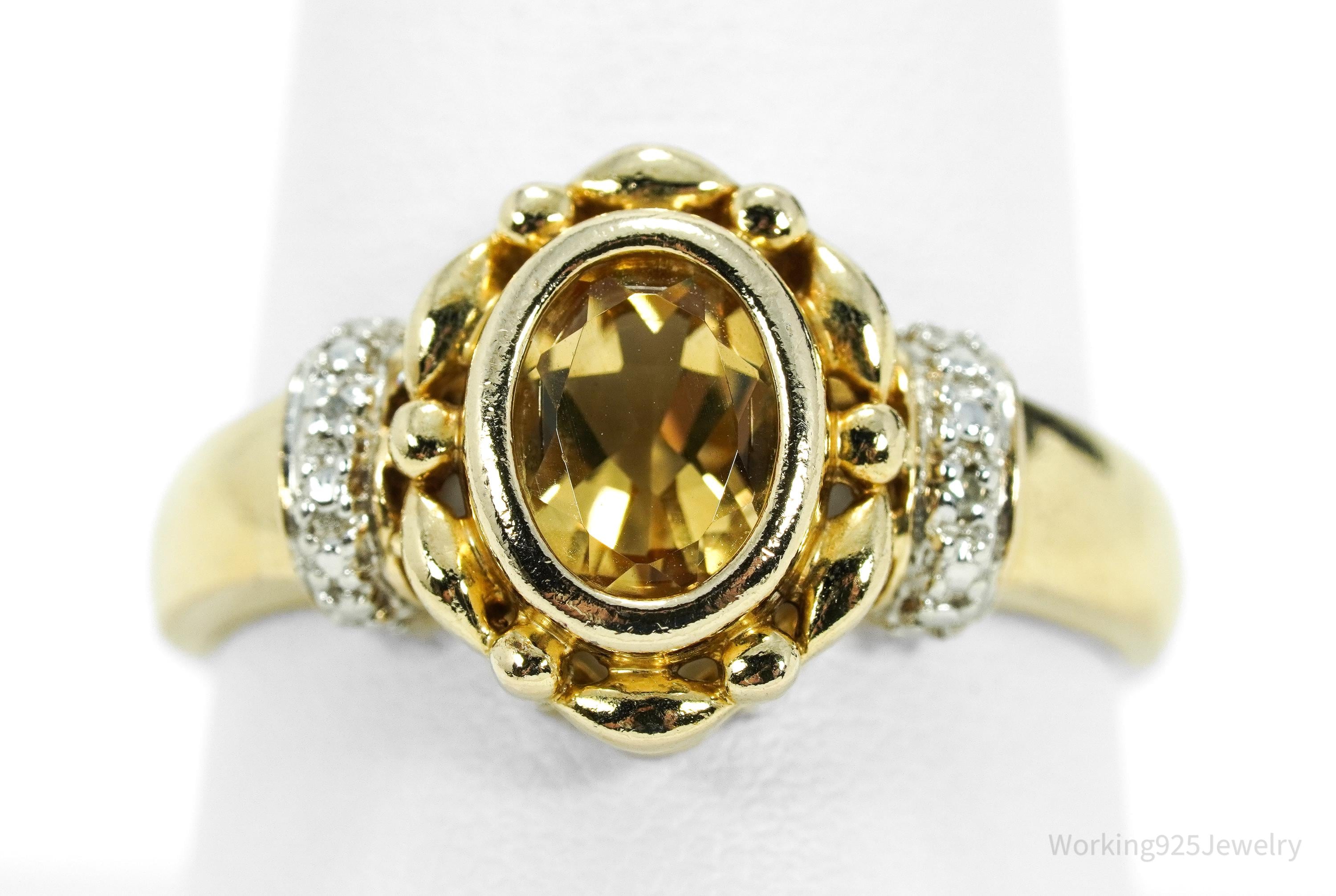 Designer Ross Simons Citrine & Diamond Gold Over Sterling Silver Ring - Size 9