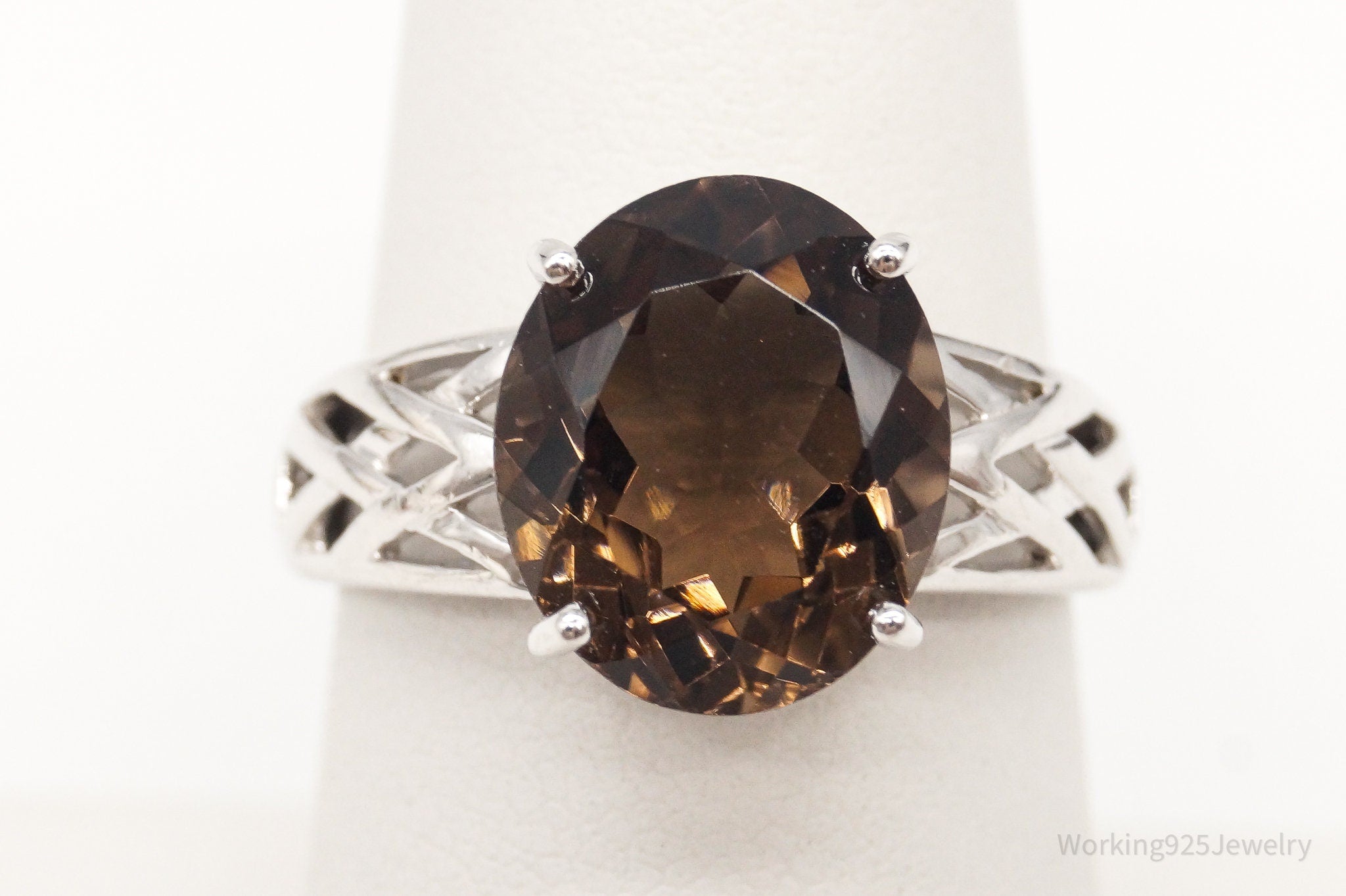 Vintage Large Smoky Topaz Sterling Silver Ring - Size 7