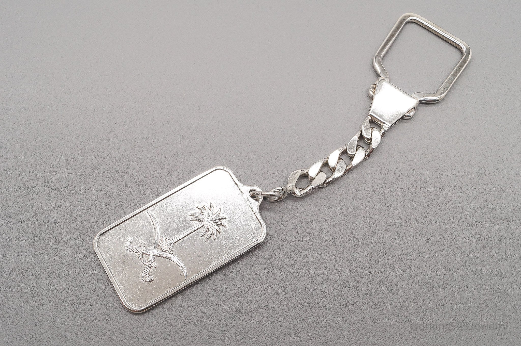 Vintage PAMP Suisse 15 Gram Fine Silver 999.0 Palm Tree & Arabian Swords Keychain