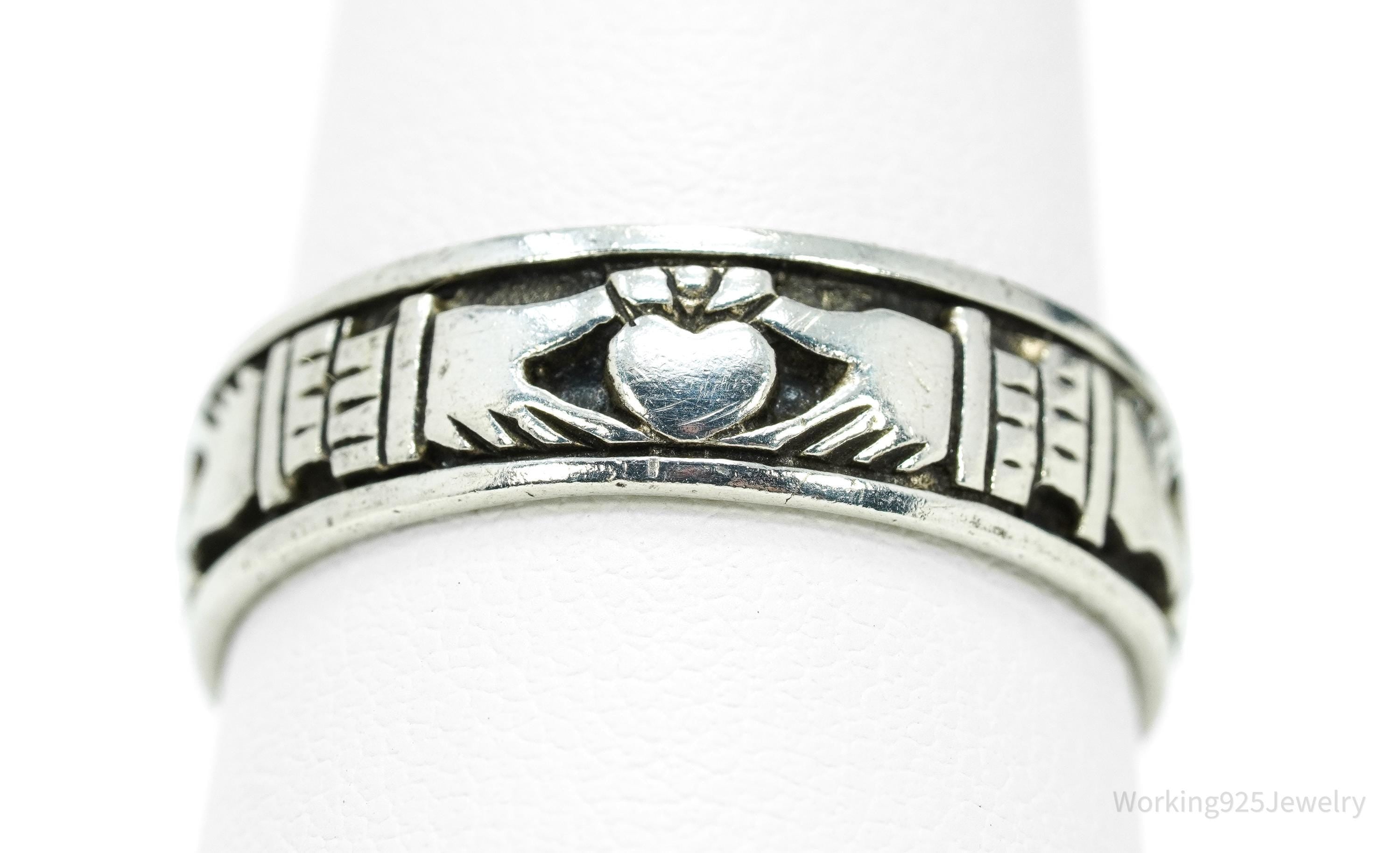 Vintage Claddagh Irish Sterling Silver Band Ring Size 9.5