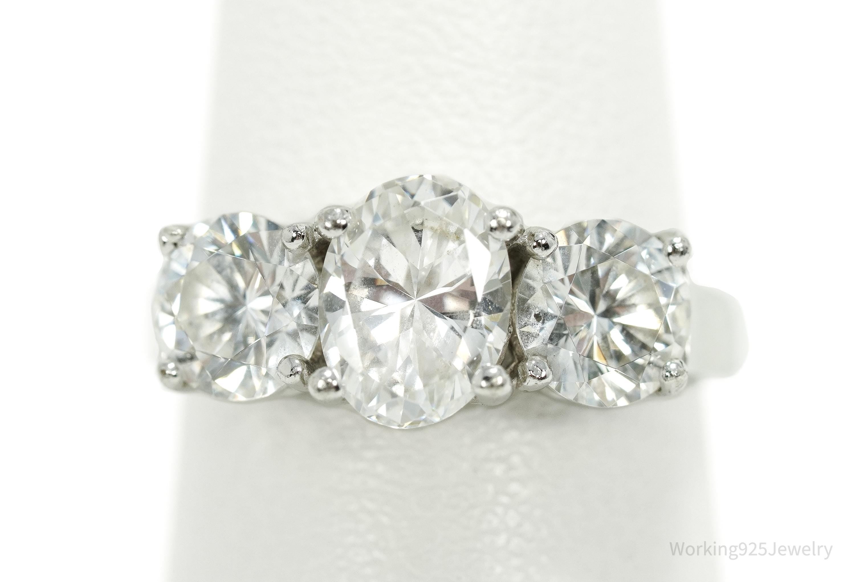 Vintage Cubic Zirconia Sterling Silver Ring - Size 6