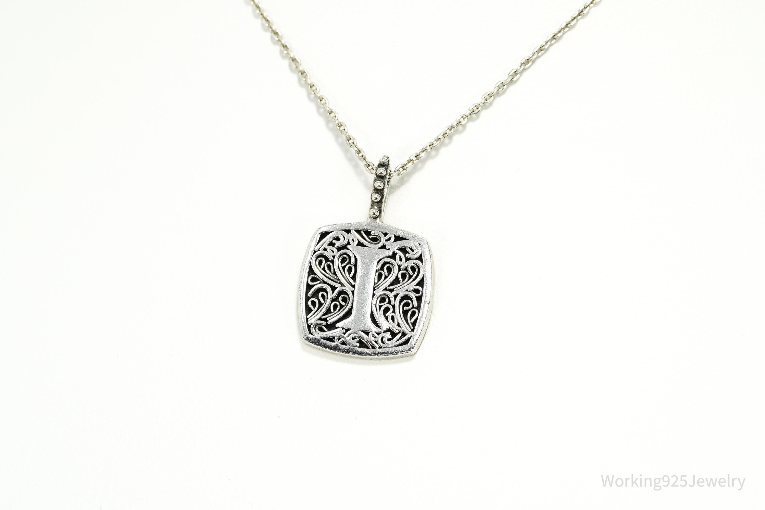Vintage Designer Lori Bonn Initial I Pendant Sterling Silver Necklace 15"