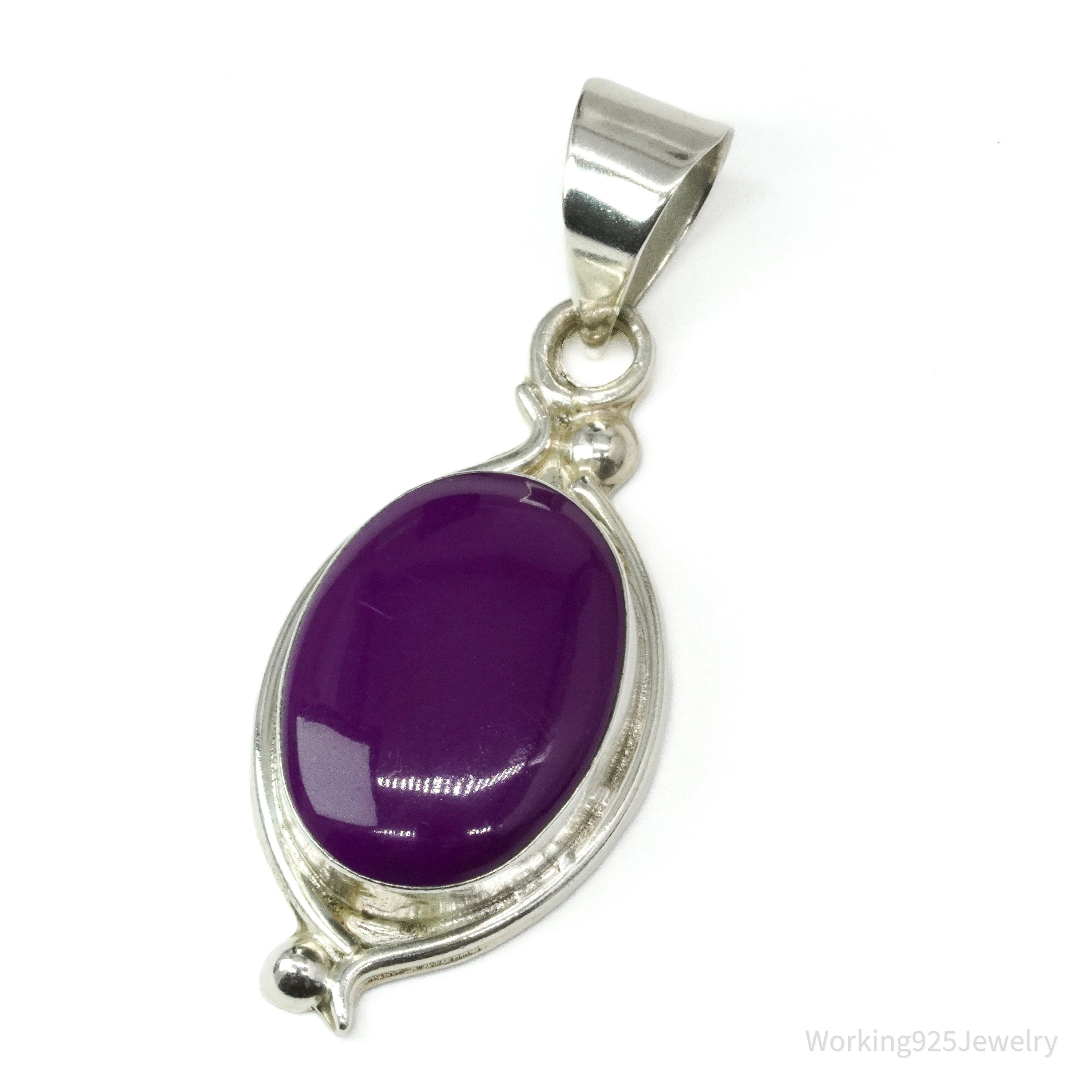 Vintage Large Mexico Modernist Sugilite Sterling Silver Pendant 2 5/16"