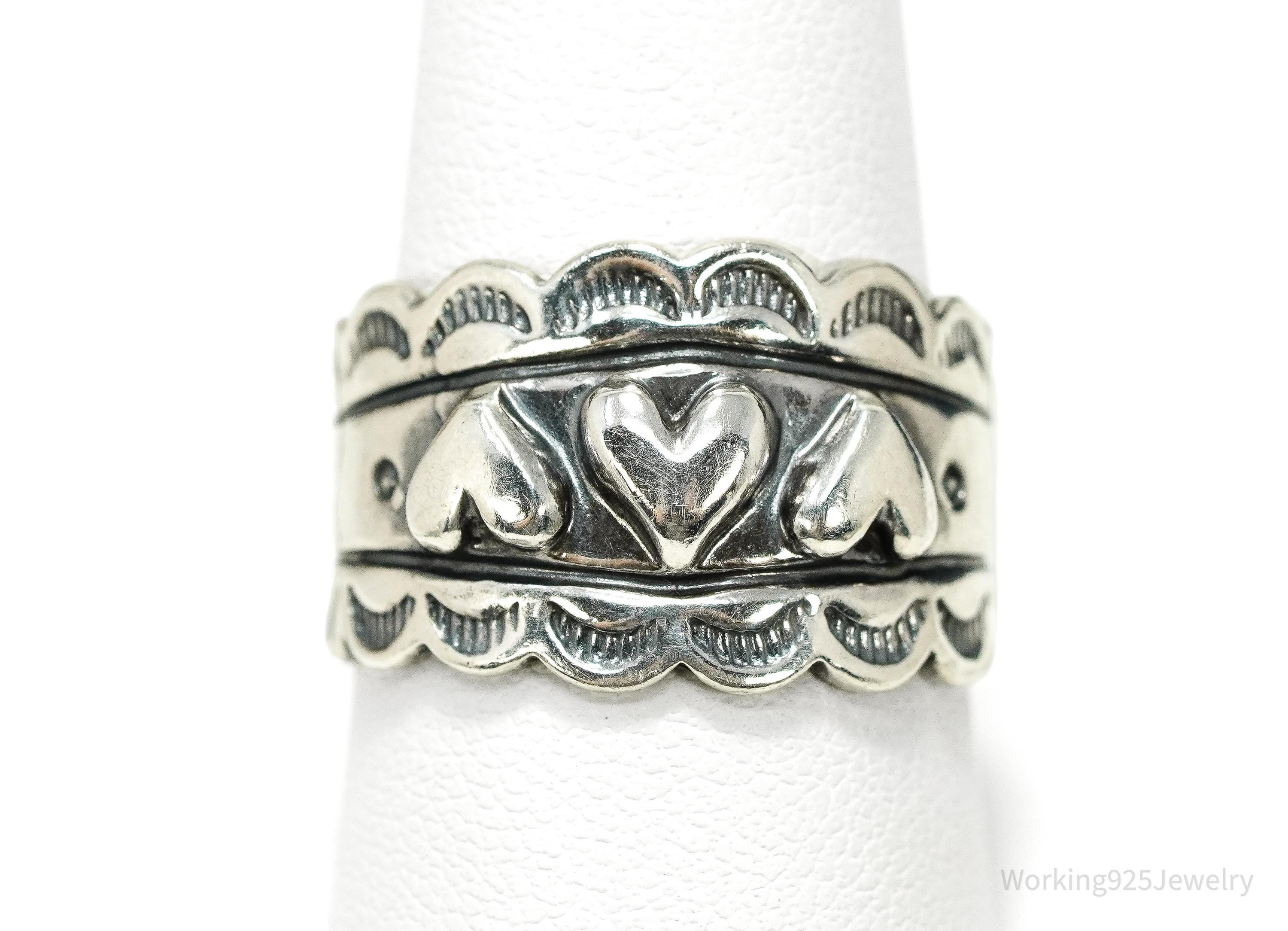 Vintage Native Carolyn Pollack Puffy Hearts Sterling Silver Ring - Size 9.25