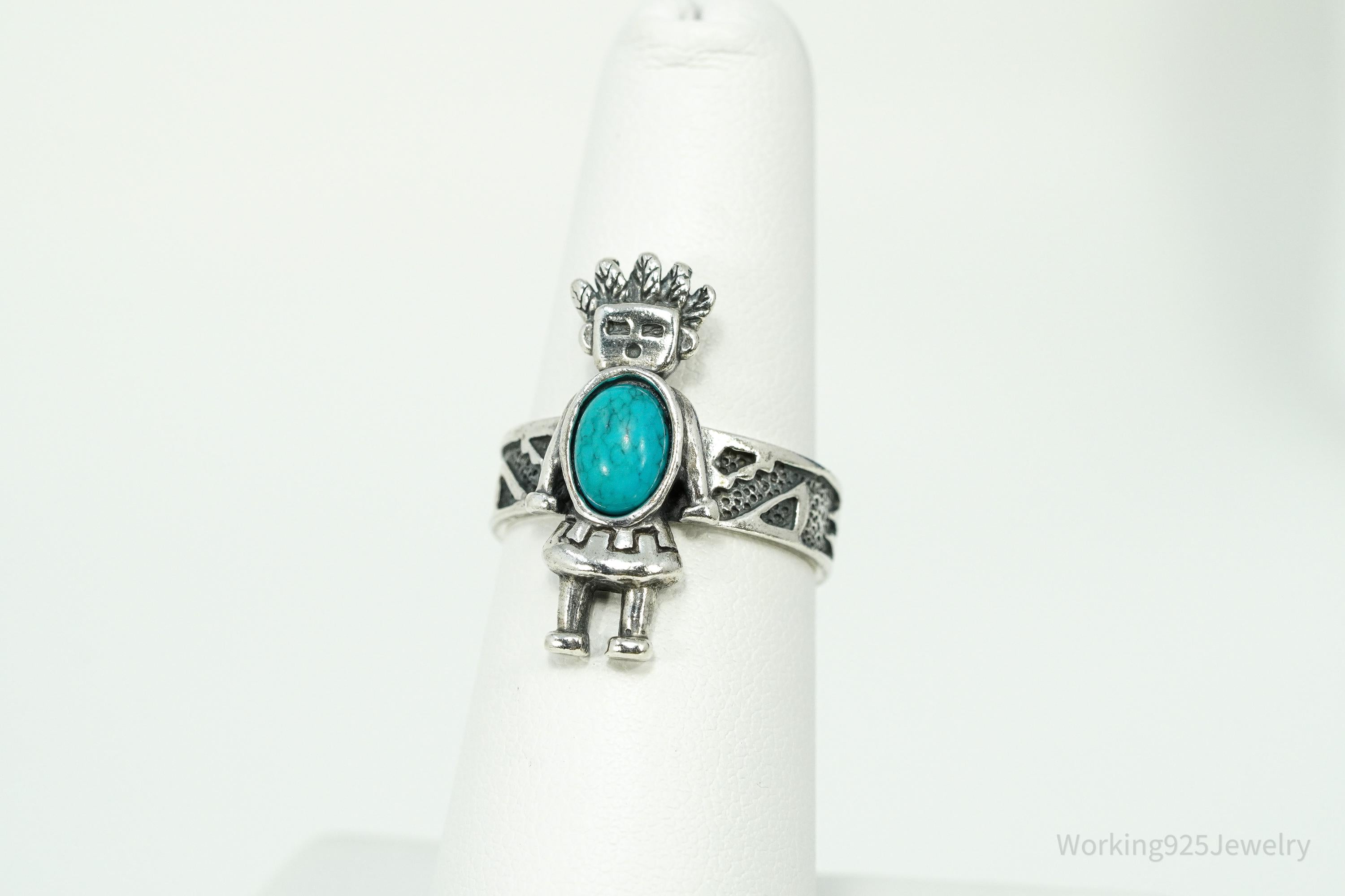 VTG Native American Carolyn Pollack Turquoise Sterling Kachina Ring - Size 6.25