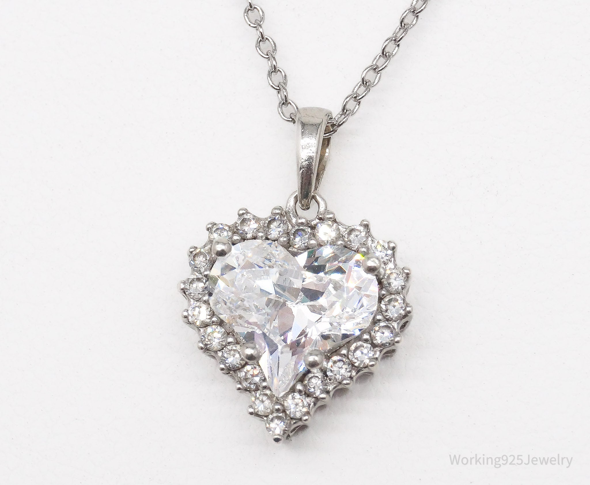 Vintage Designer STAUER DiamondAura Heart Sterling Silver Necklace - 20"