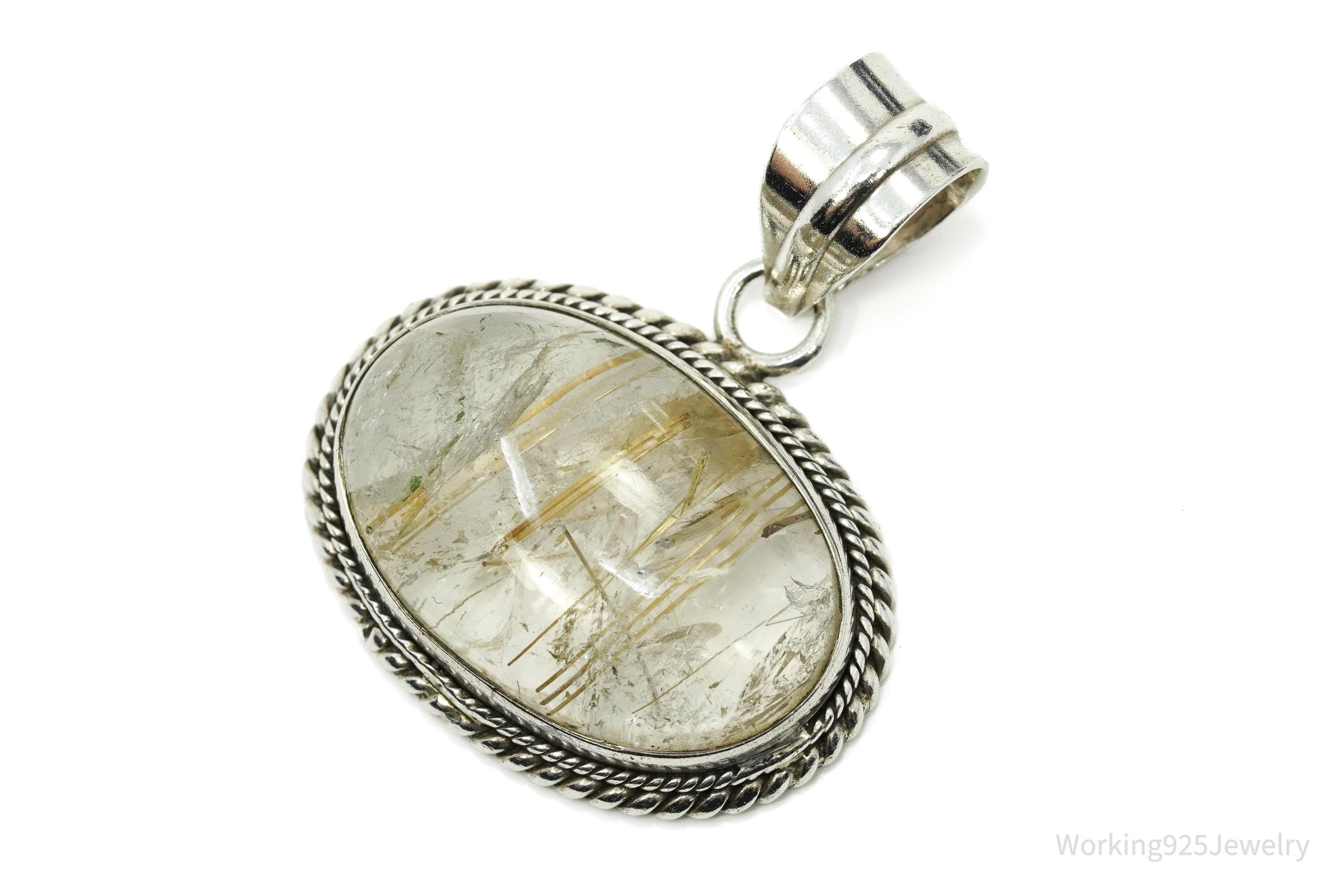 Vintage Rutilated Quartz Sterling Silver Southwestern Necklace Pendant
