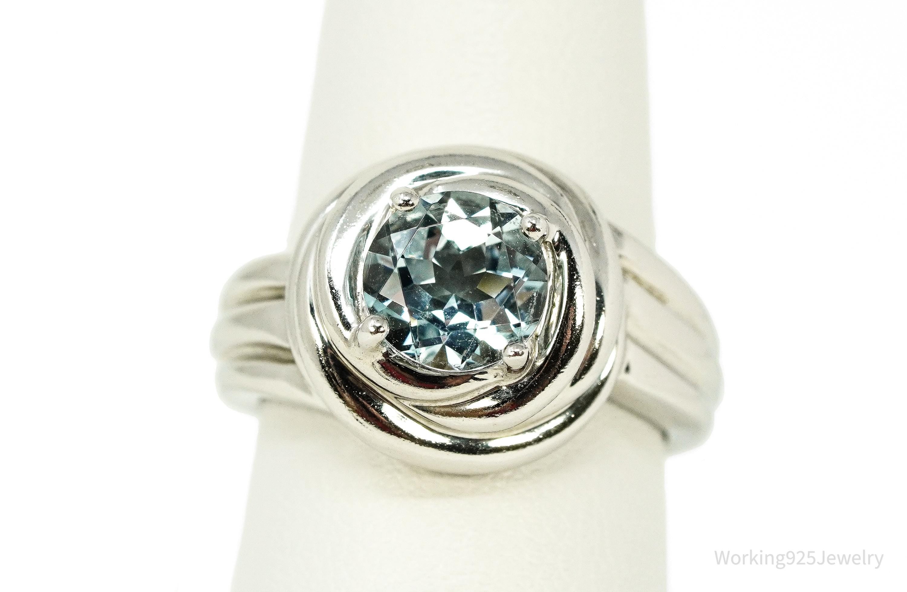 Vintage Aquamarine Sterling Silver Ring - Size 8