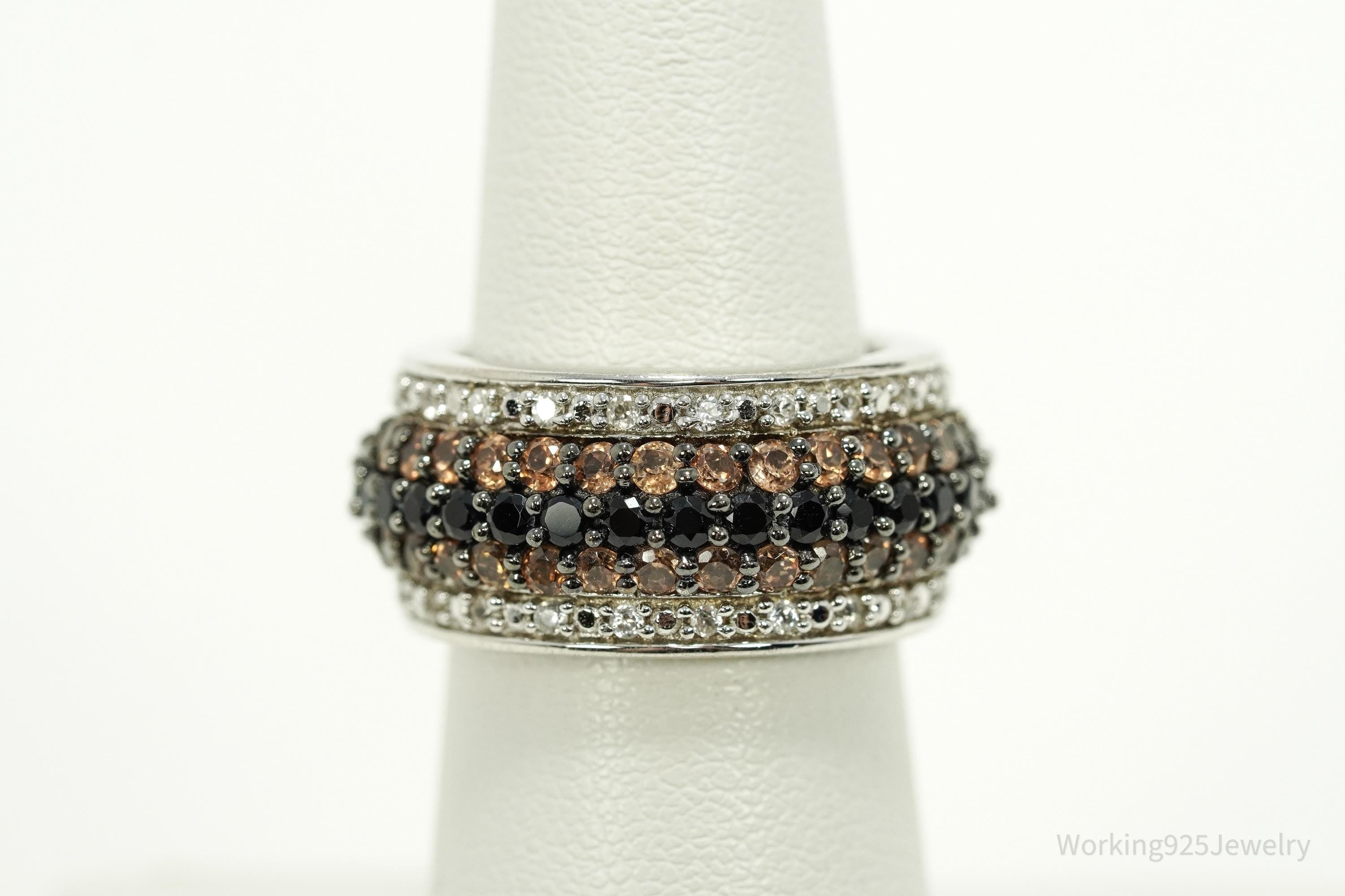 Designer Black Spinel, Citrine, & Cubic Zirconia Sterling Silver Ring Size 6.25