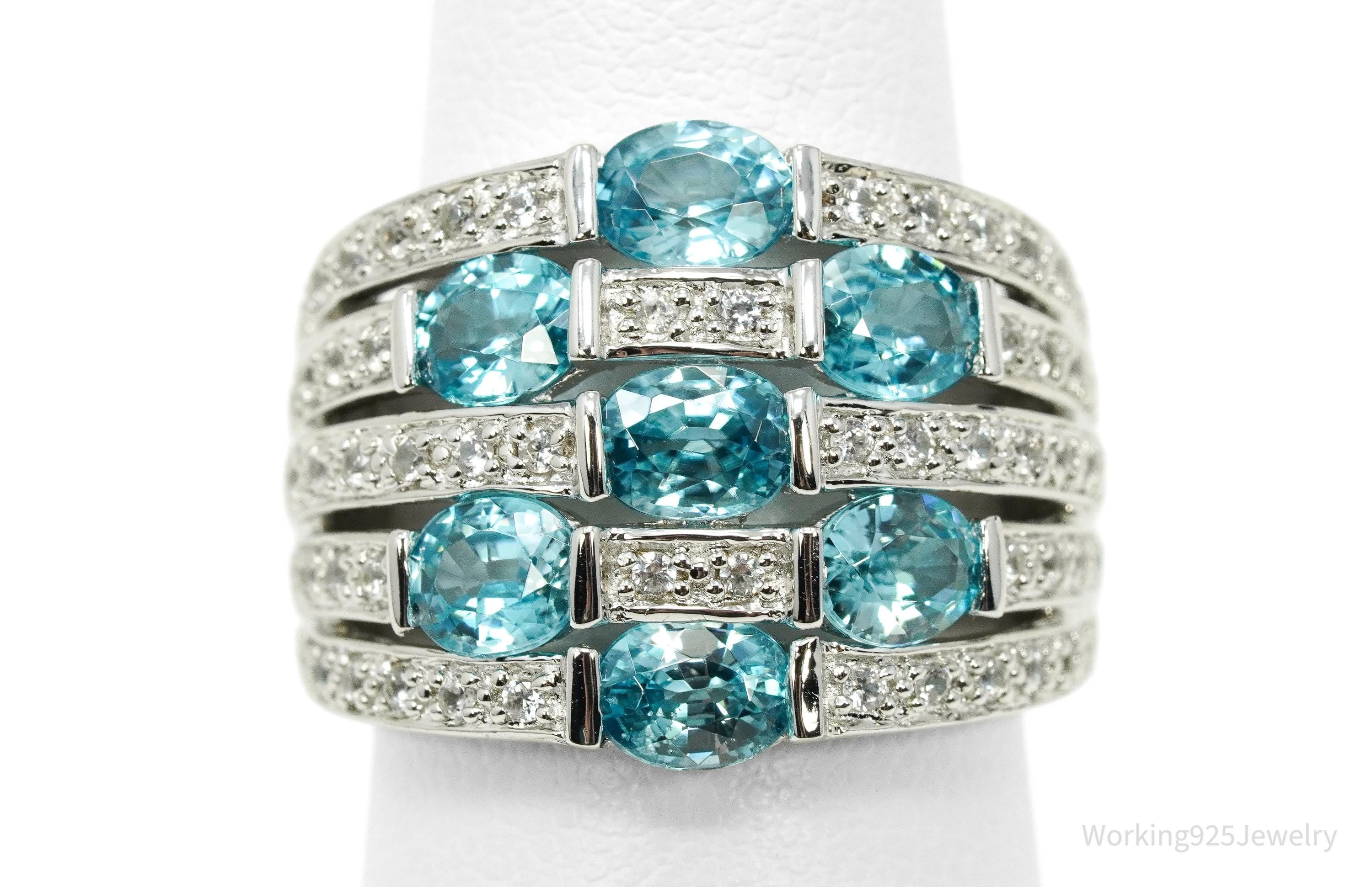 Blue & White Topaz Sterling Silver Ring - Size 5.25