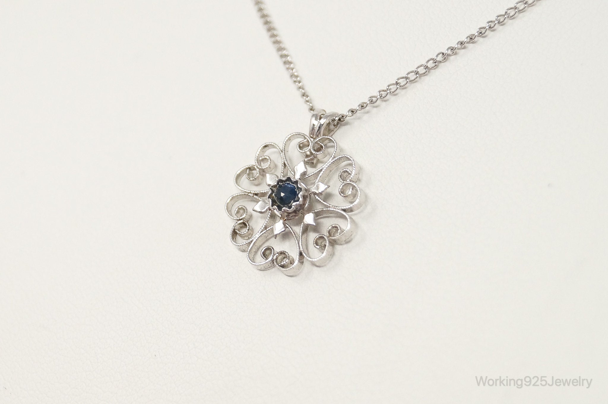 Vintage Designer DEC Sapphire Art Deco Sterling Silver Necklace