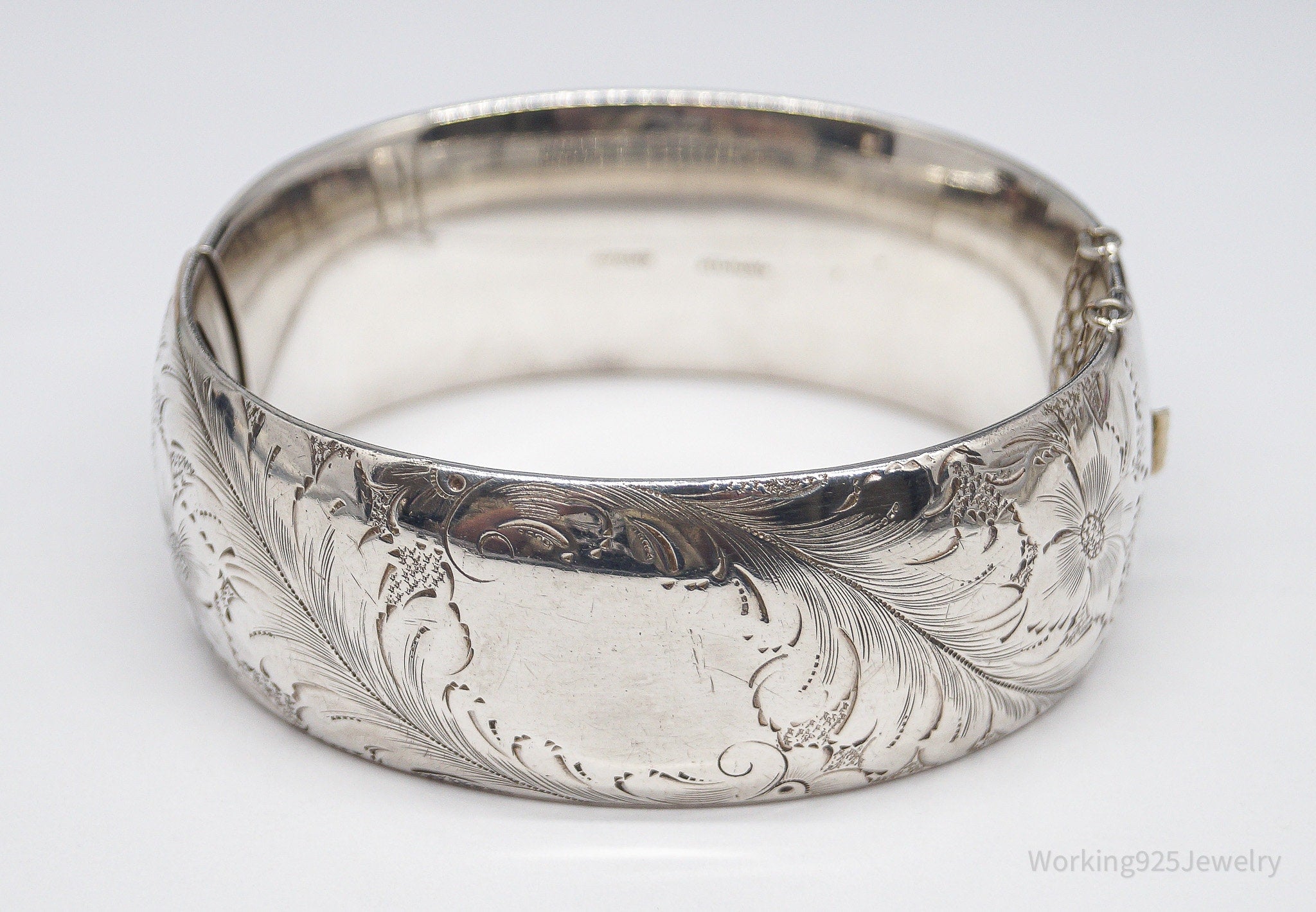 Antique Walter E Hayward Art Nouveau Etched Sterling Silver Bracelet - 7 1/8"