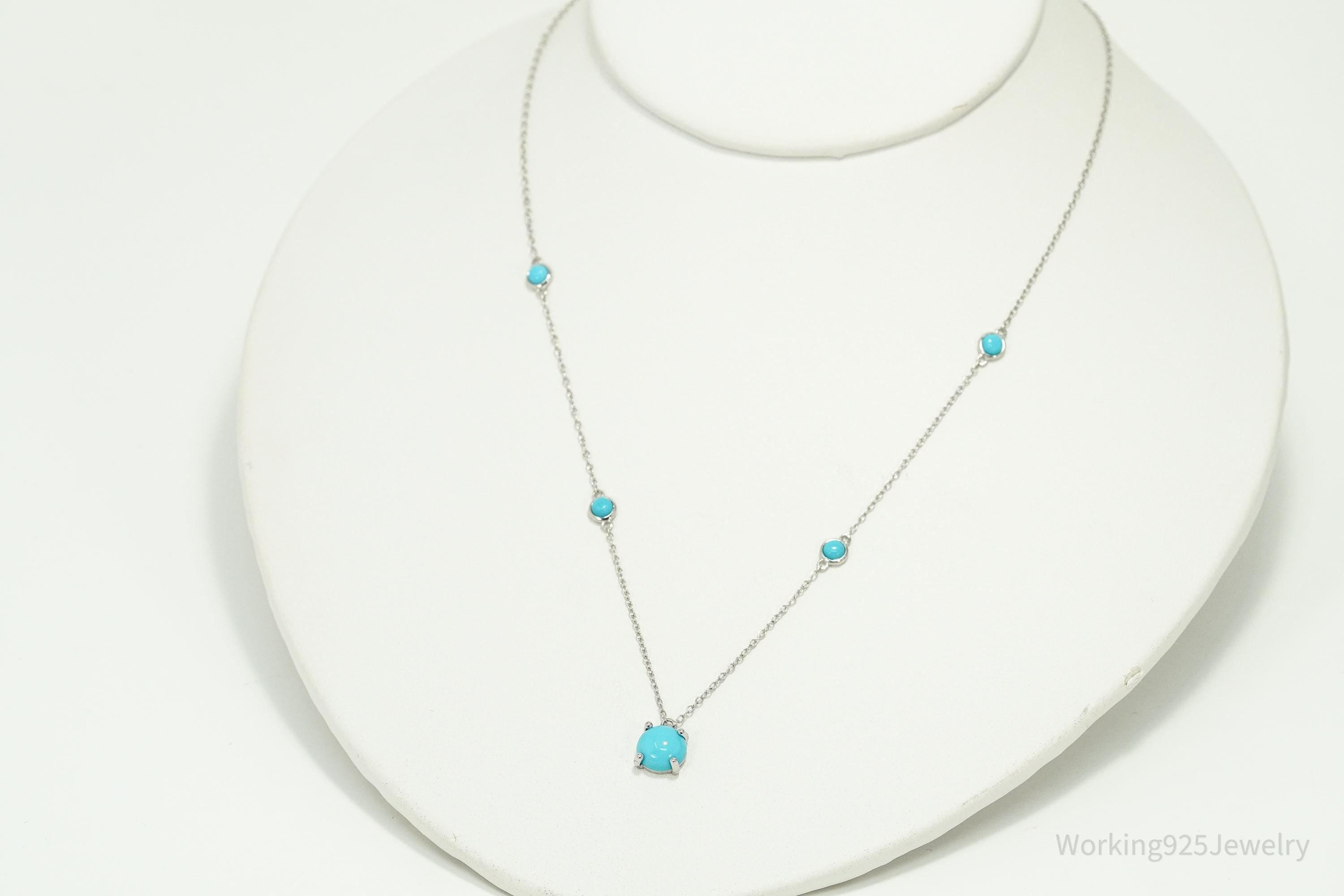 Blue Turquoise Sterling Silver Necklace 18"