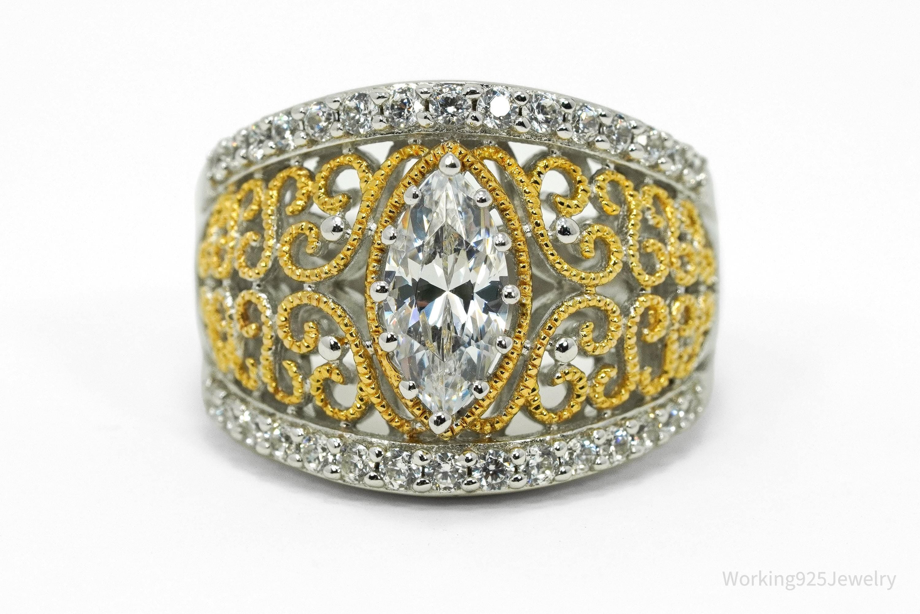 Designer Verragio Diamonique Cubic Zirconia 14K Gold Sterling Silver Ring - Size 7.25