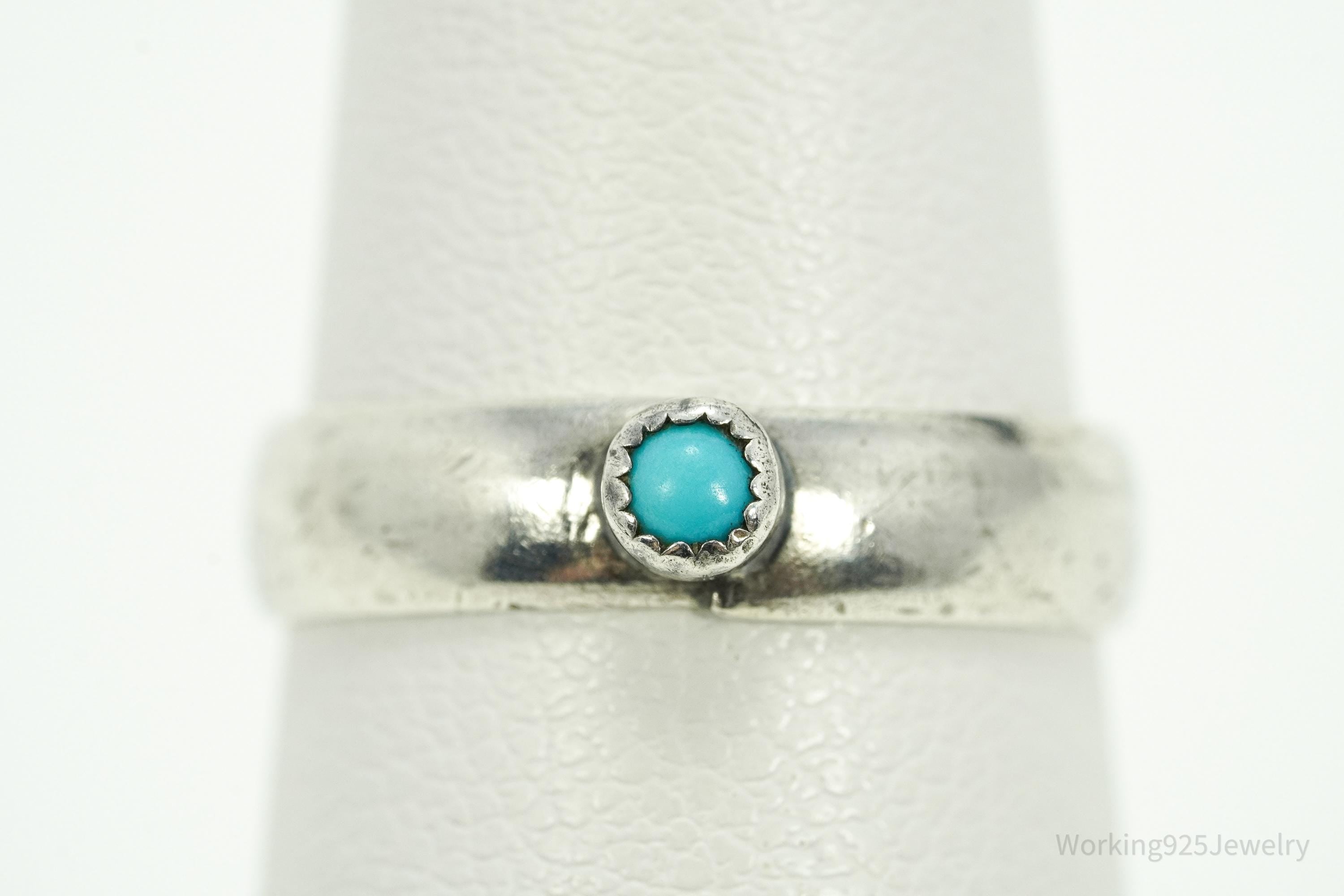 Vintage Native American Turquoise Silver Band Ring - Size 6
