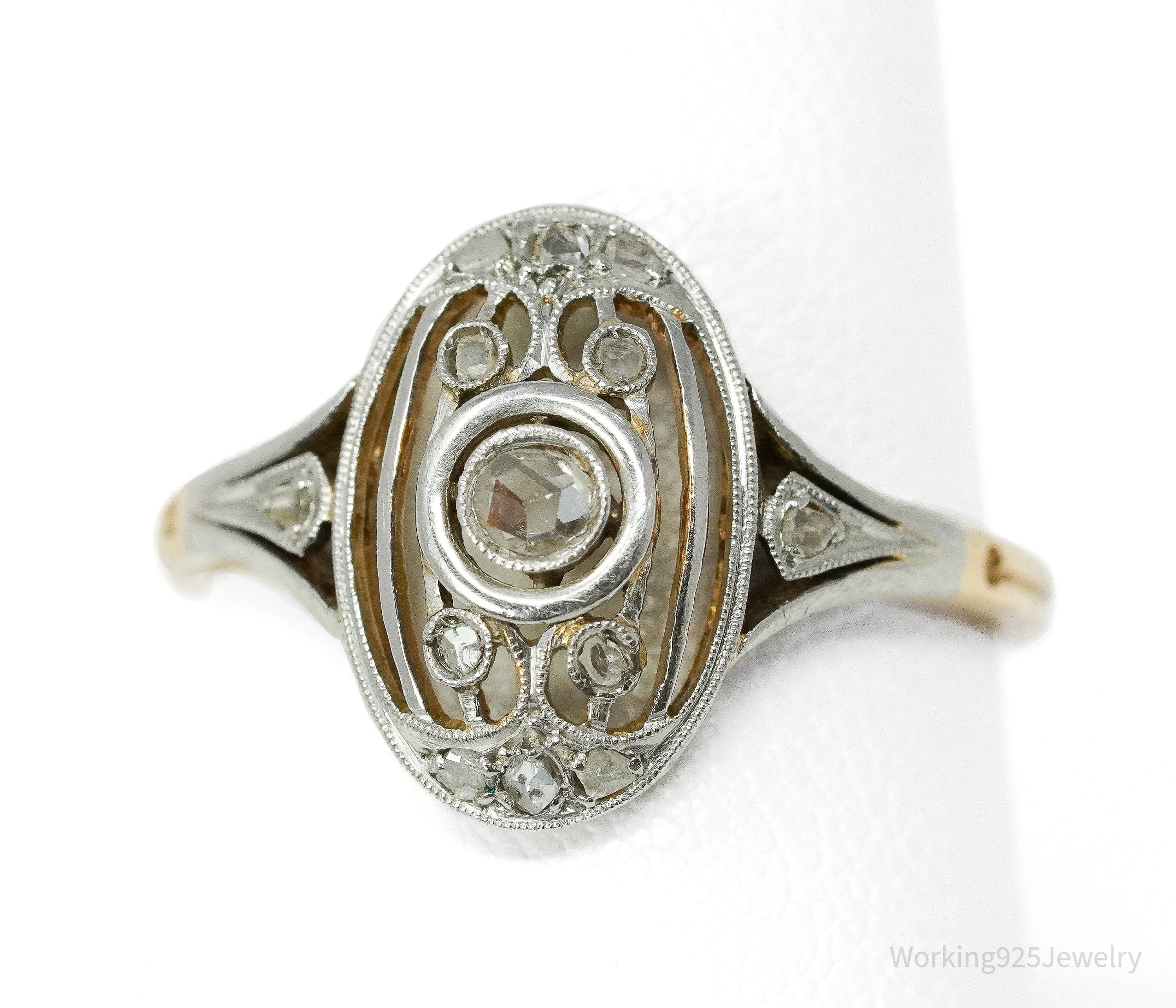 Circa 1910s Platinum Topped 18K Yellow Gold & Diamonds Ring - Size 8
