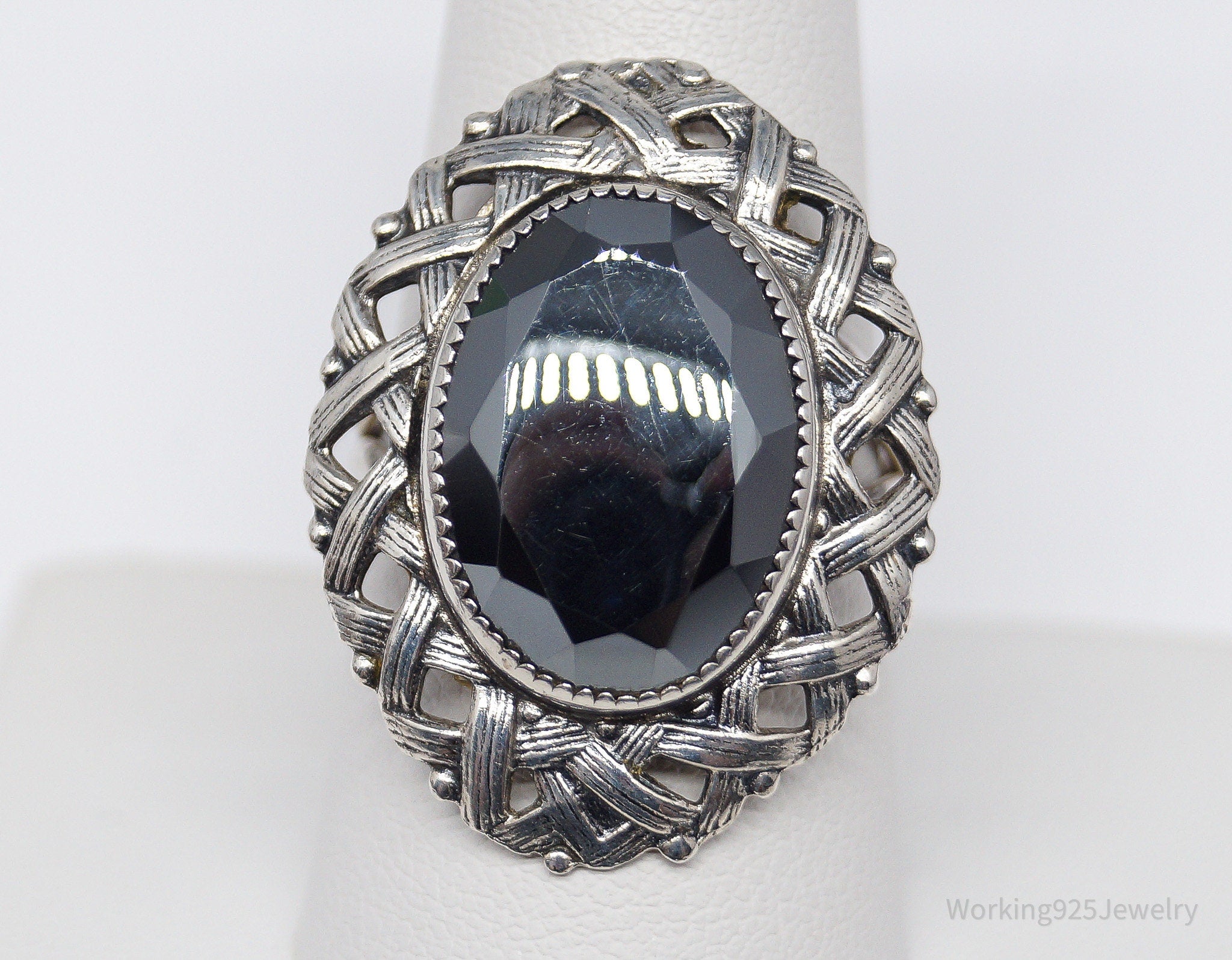 Vintage Hematite Silver Ring - Size 8.75