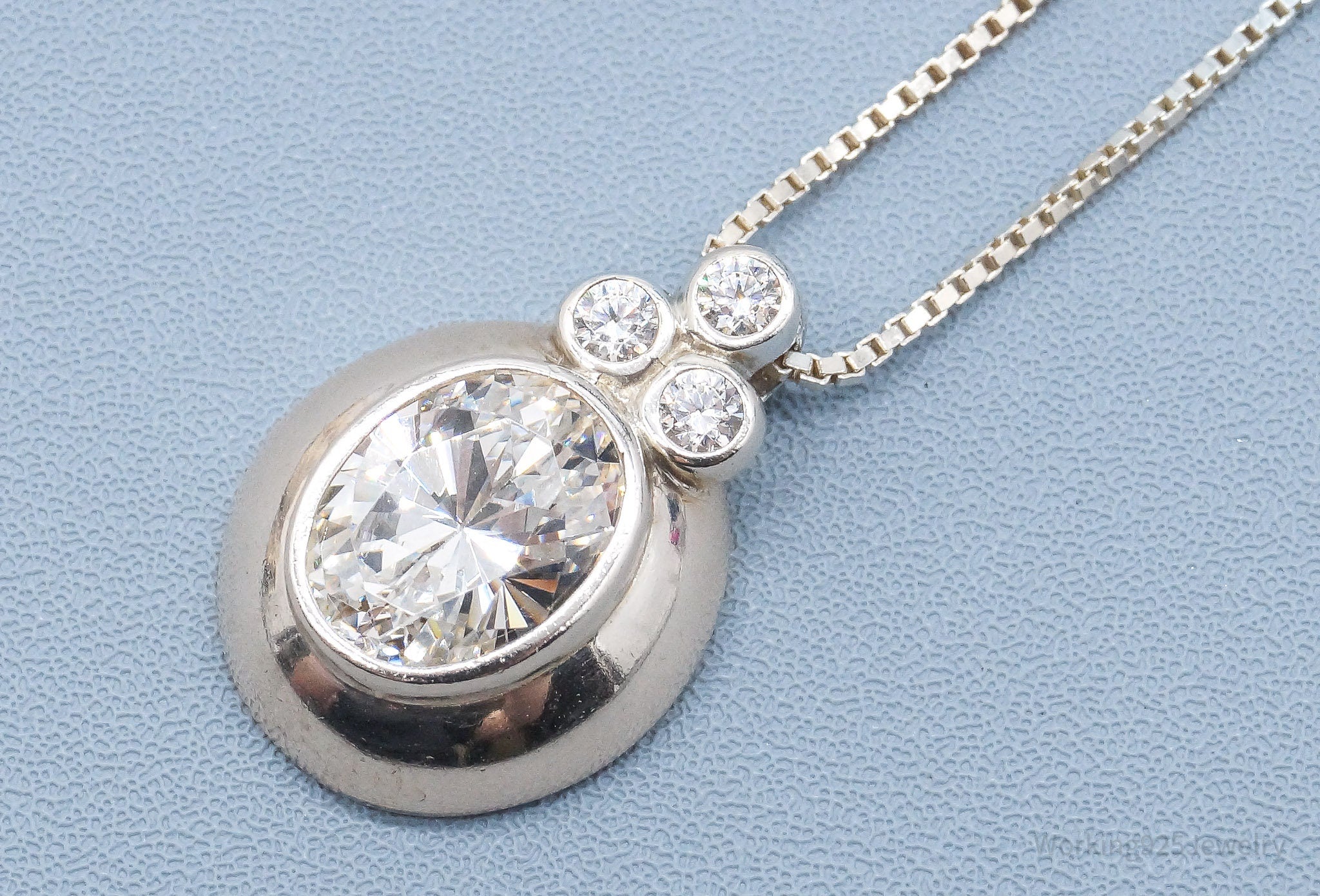 Vintage Large Diamonique Cubic Zirconia Sterling Silver Necklace 18"