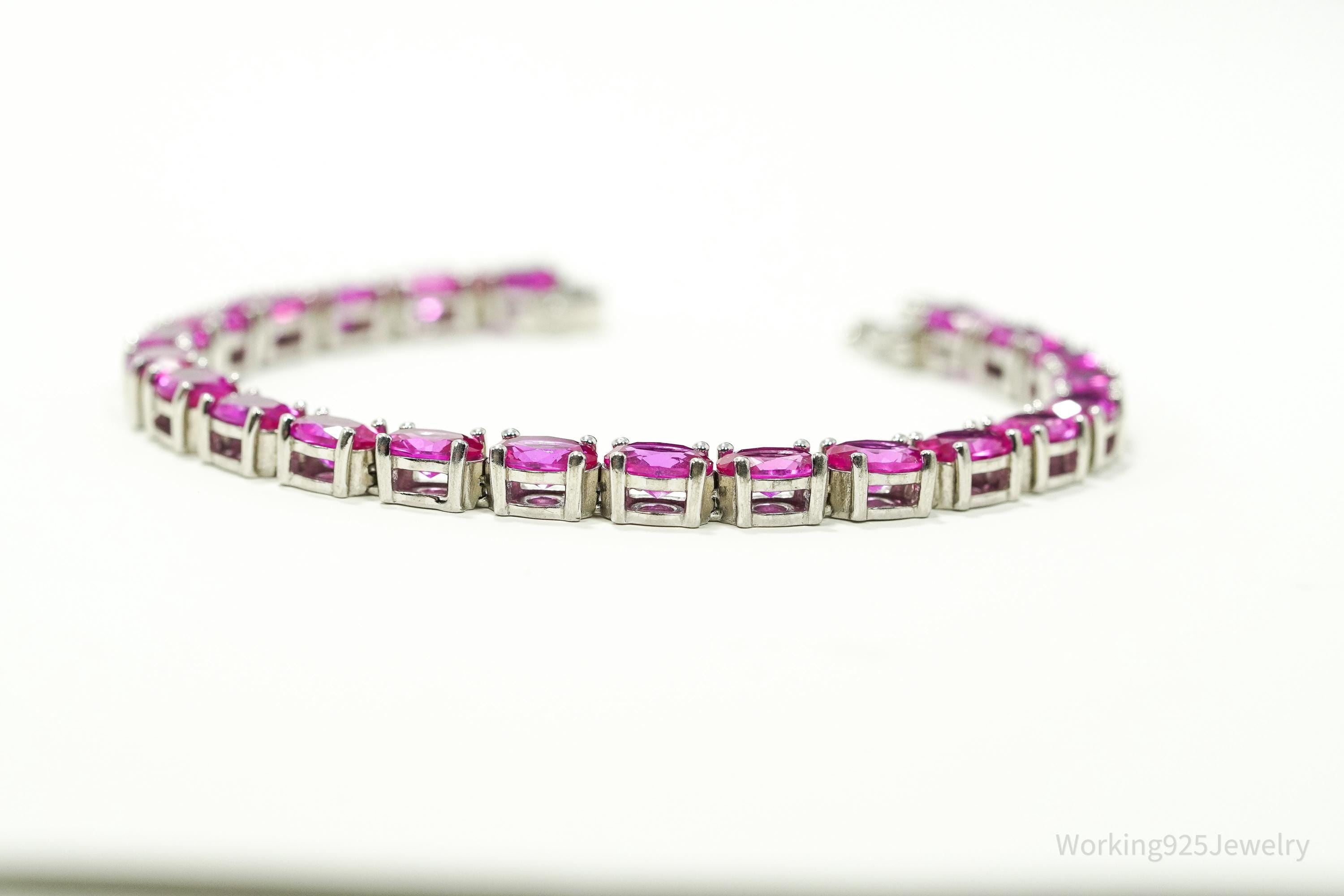 Designer BBJ Lab Sapphire Sterling Silver Tennis Bracelet 6 5/8"