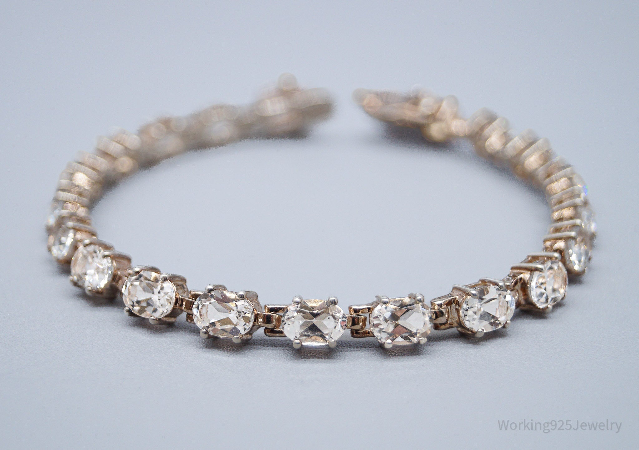 Vintage Large White Topaz Sterling Silver Bracelet - 7 7/8"