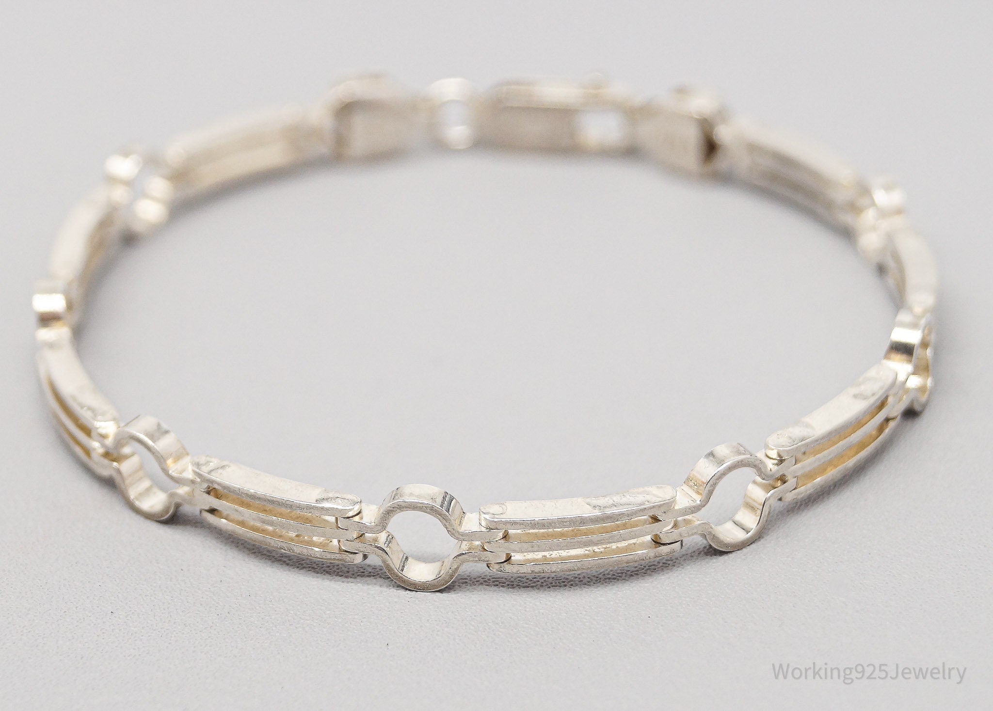 Vintage Italian Modernist Style Sterling Silver Bracelet 7 1/8"