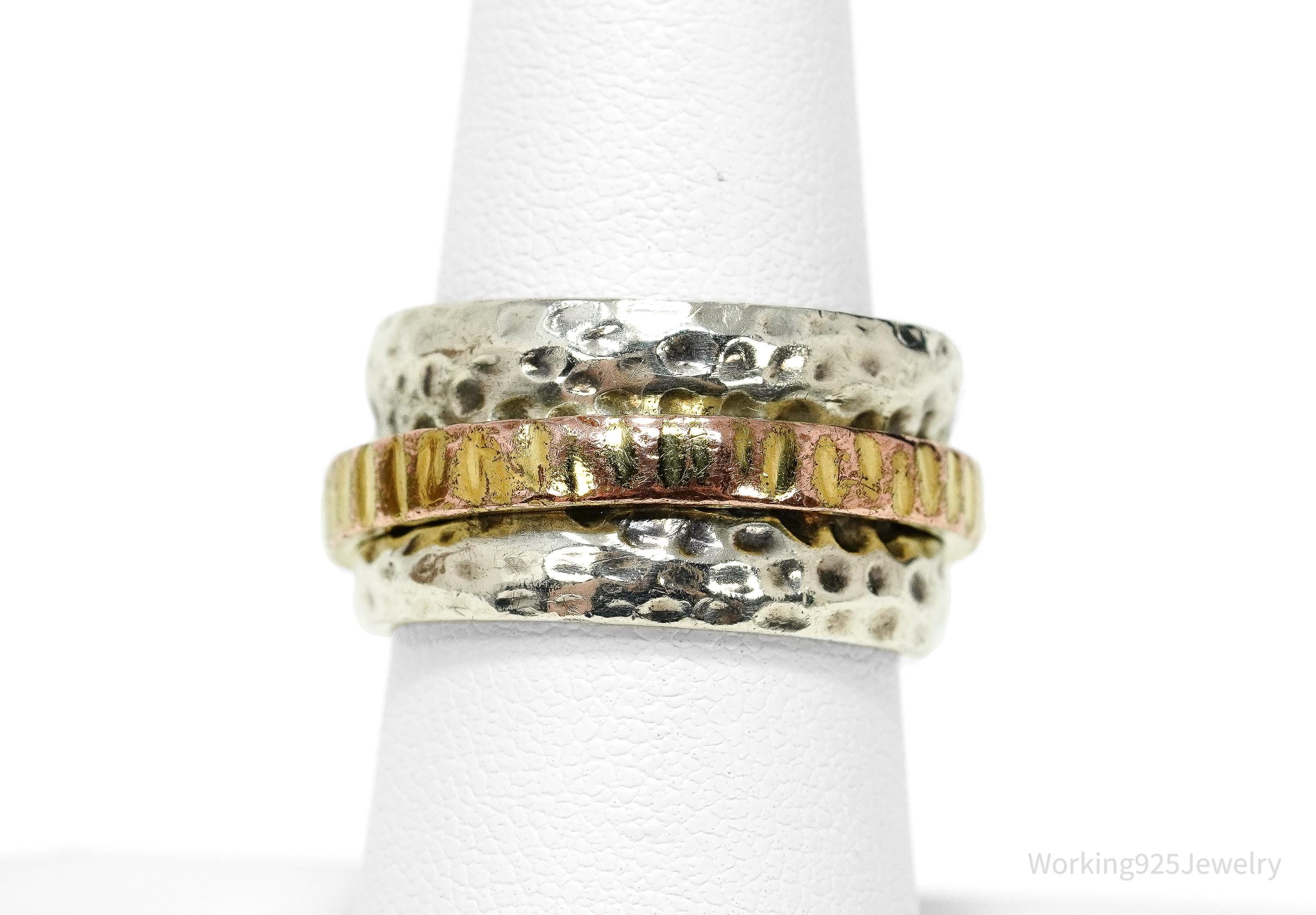 Vintage Silpada Retired 14K Gold Plated Sterling Silver Spinner Ring Size 7.5