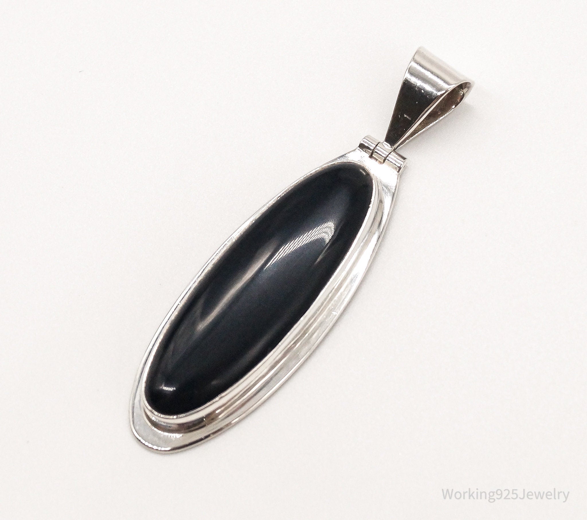 Large Vintage Mexico CII Black Onyx Sterling Silver Pendant