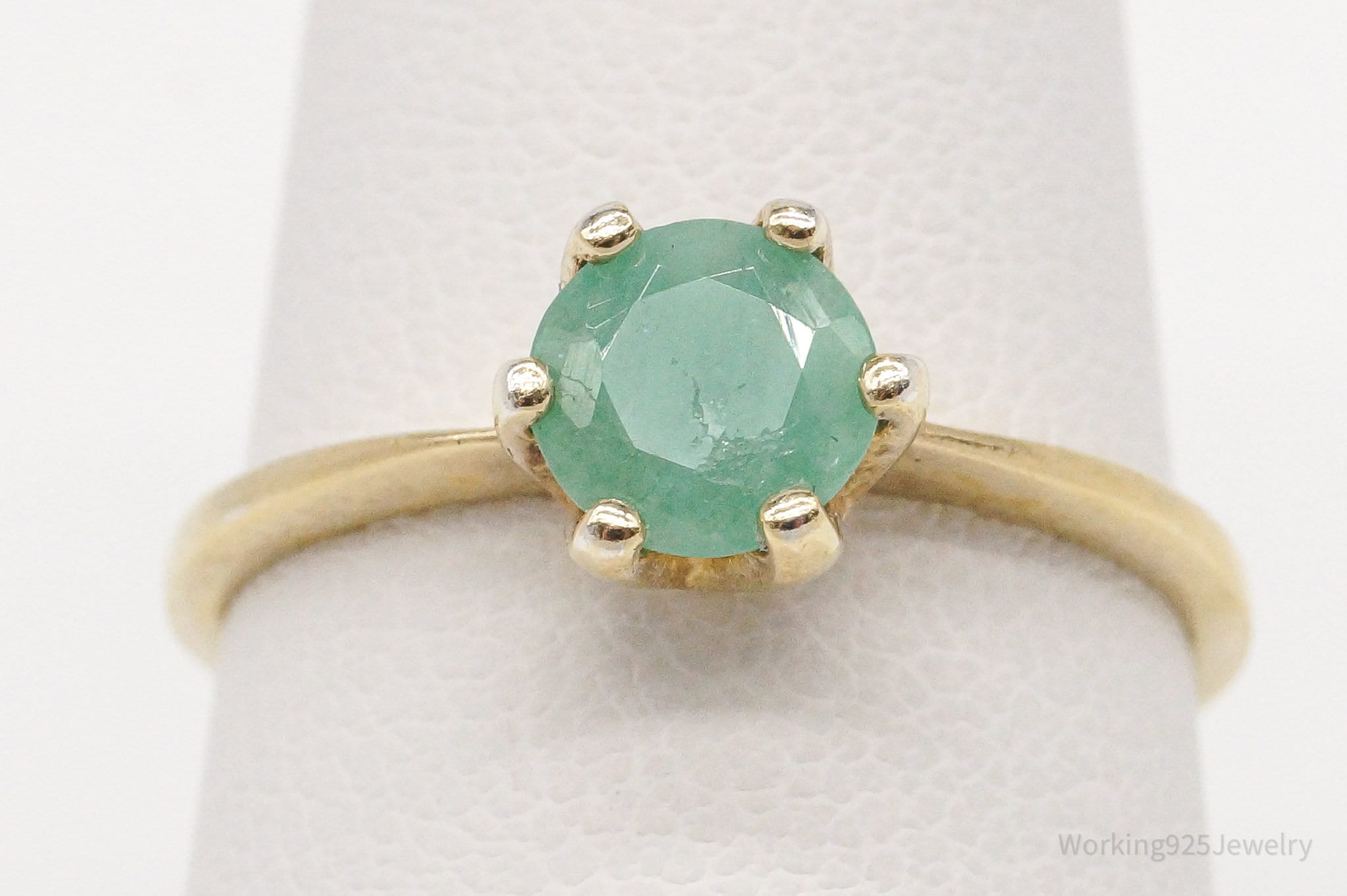 Vintage RJ Green Jade Gold Vermeil Sterling Silver Ring - Size 7.25